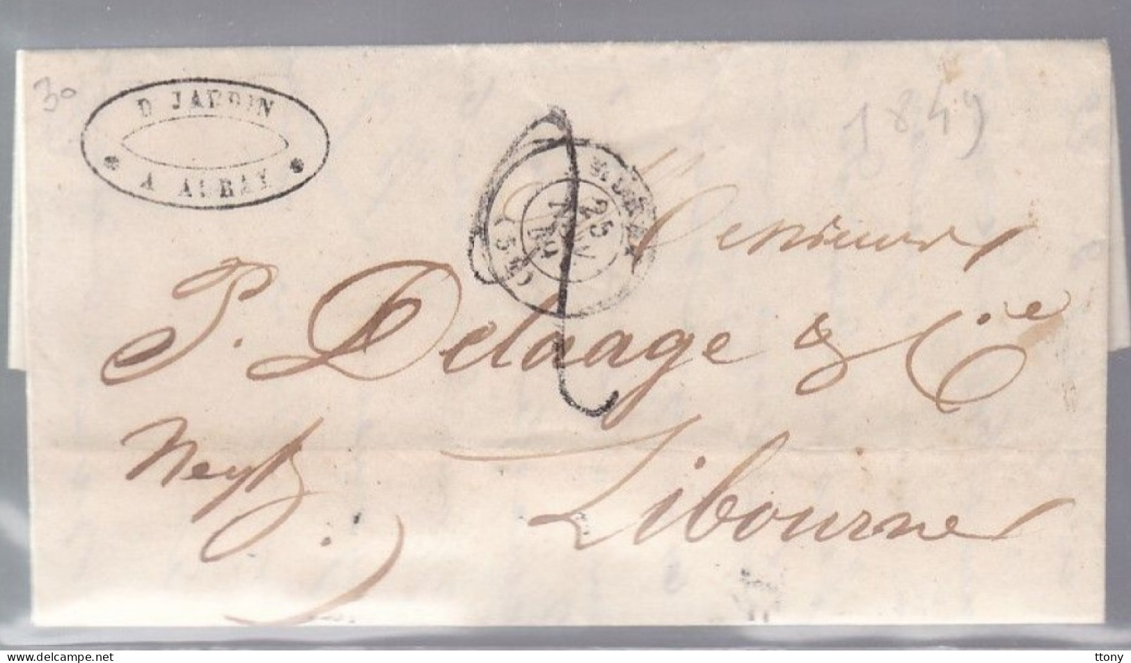 Une Lettre Dite Précurseurs  1849  Destination Libourne - 1801-1848: Precursors XIX