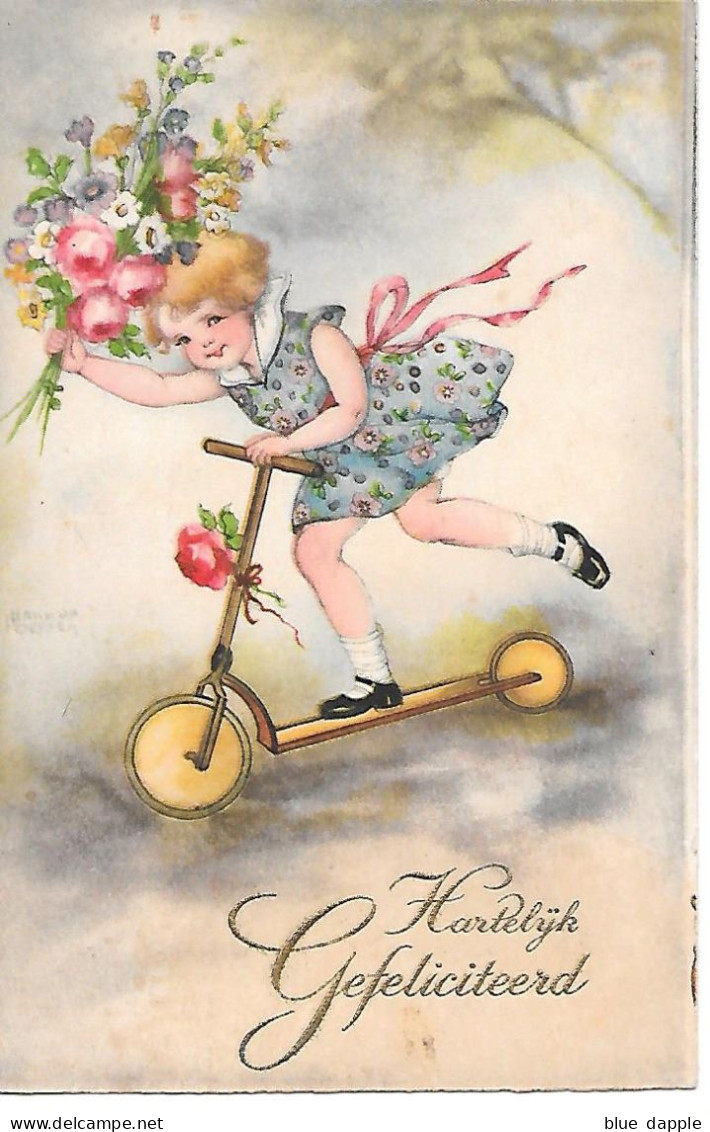 Illustrator - Hannes Petersen - Girl On Scooter, Mädchen Auf Roller, Fille En Scooter, Ragazza, Fleurs, Flowers - Petersen, Hannes