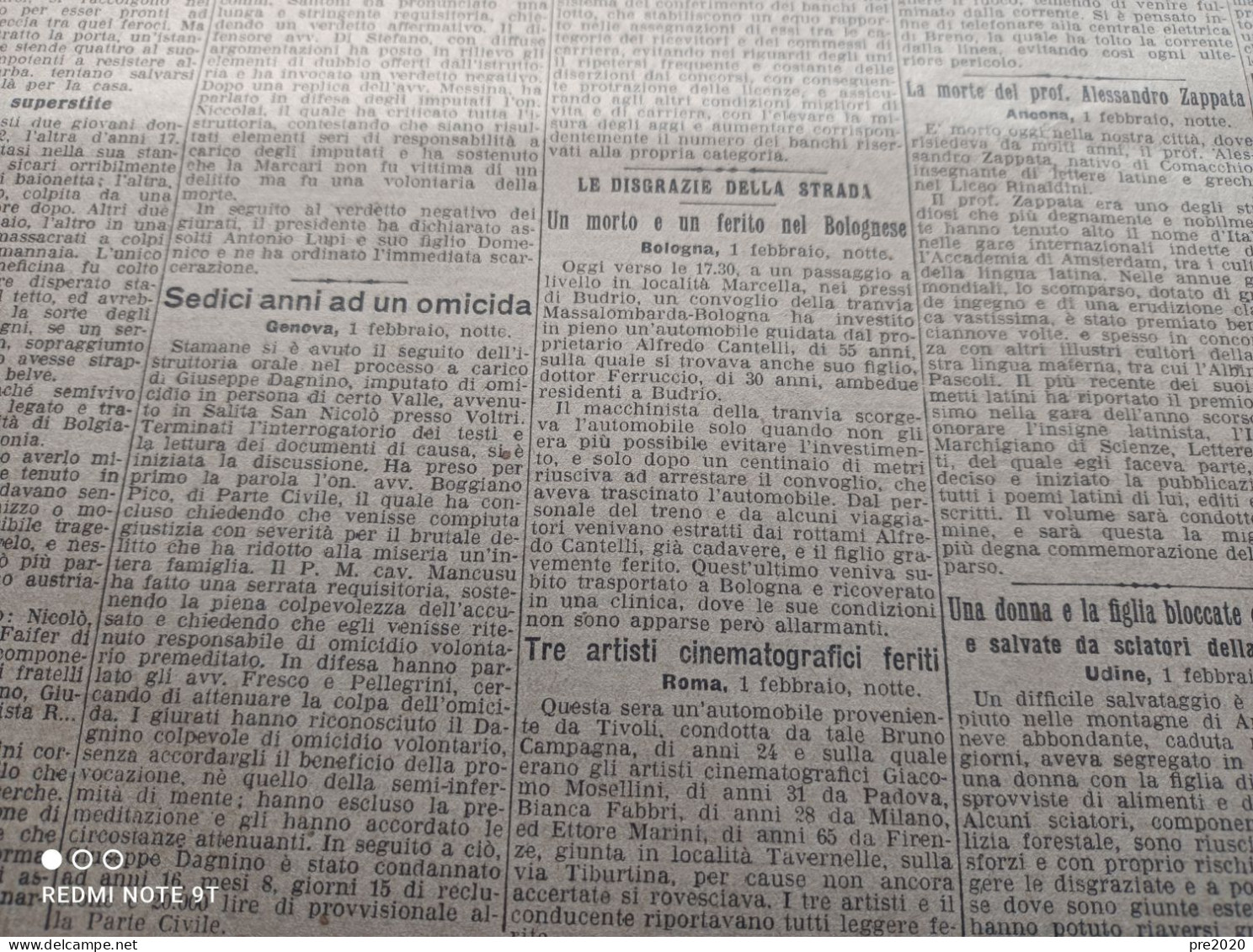 CORRIERE DELLA SERA 2/2/1929 CRESCENTINO VILLANUOVA BALTEA BUDRIO - Andere & Zonder Classificatie