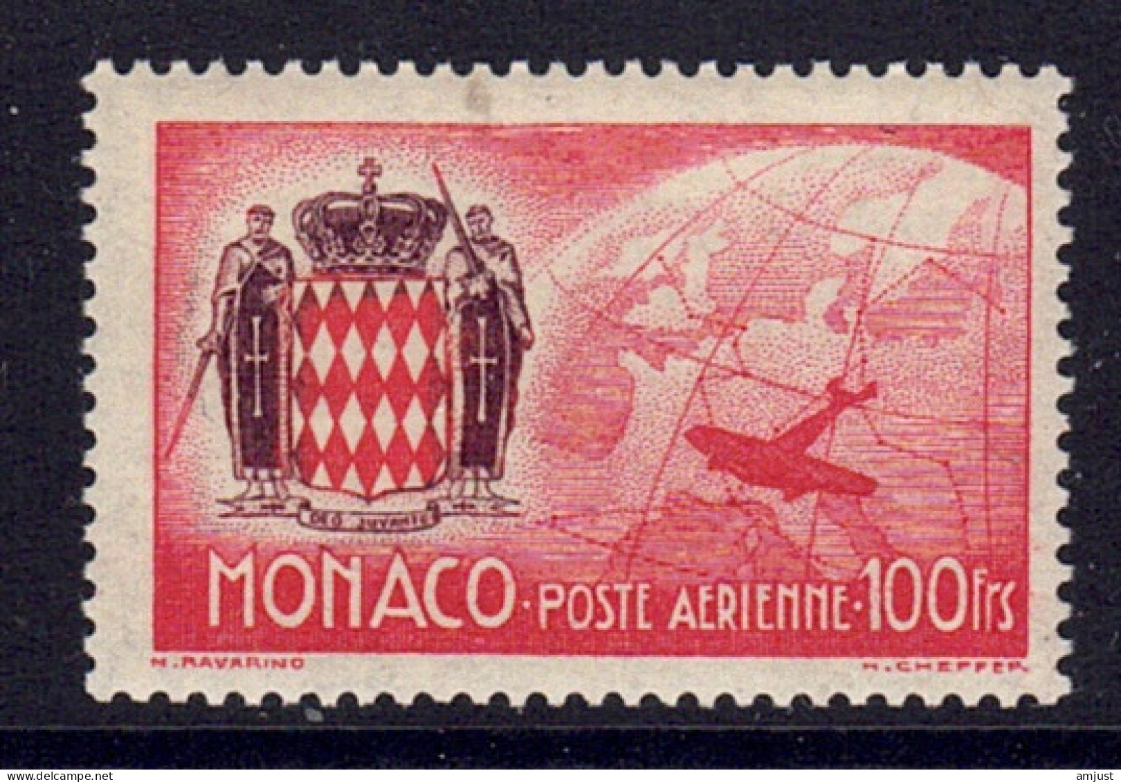 Monaco // Poste Aérienne // Armoirie Et Avion Sur Globe Timbre Neuf** MNH  No. Y&T 7 - Posta Aerea