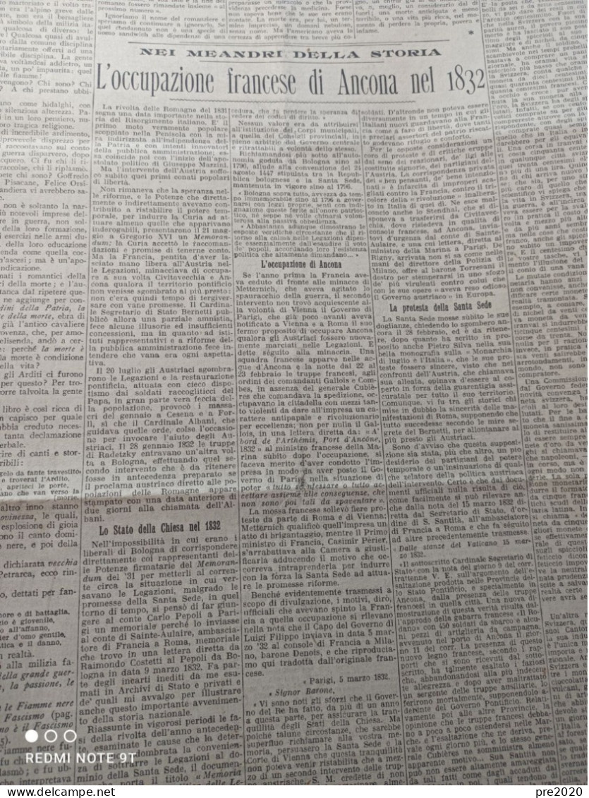 CORRIERE DELLA SERA 5/2/1929 PONTE SAN GIOVANNI POMARO CASTELLEONE ANCONA 1832 TRIBOGNA FERRANDINA - Altri & Non Classificati