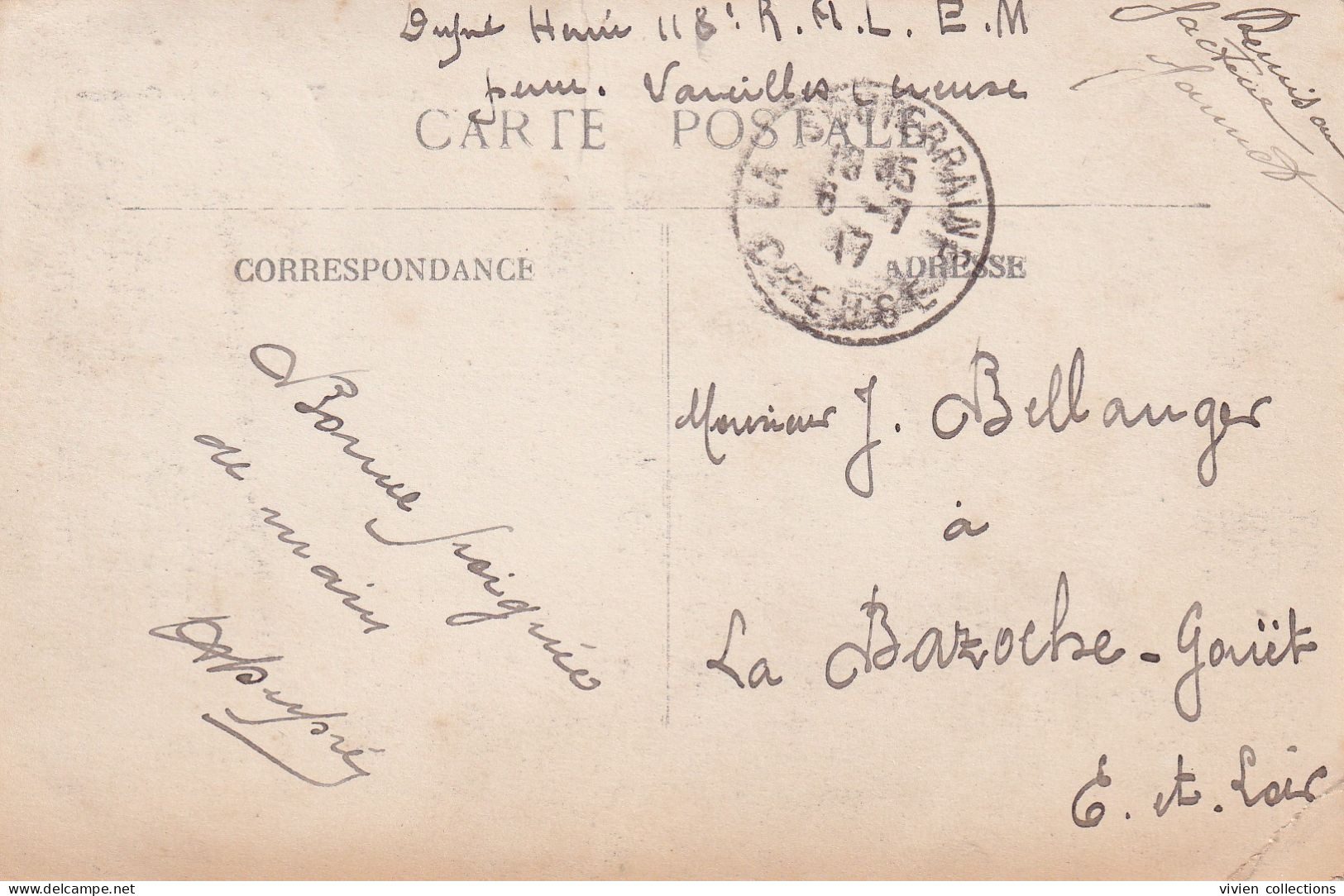 Vareilles (23) Mention "remis Au Facteur Et Signature" Pour Authentification De Franchise Militaire "en Permission" 1917 - Guerre De 1914-18