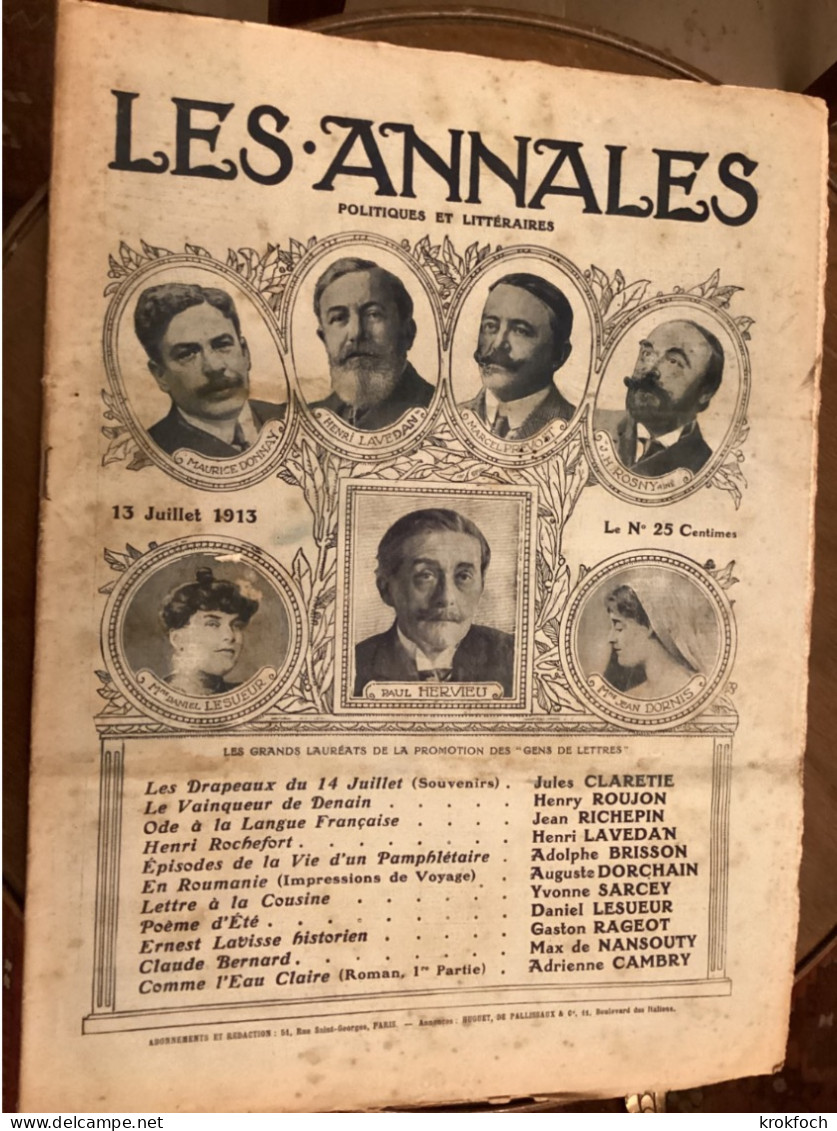 Les Annales 1913 - Promotion Des « gens De Lettres » - Rostand Botrel Grégory - Auto Circuit De Picardie - Other & Unclassified
