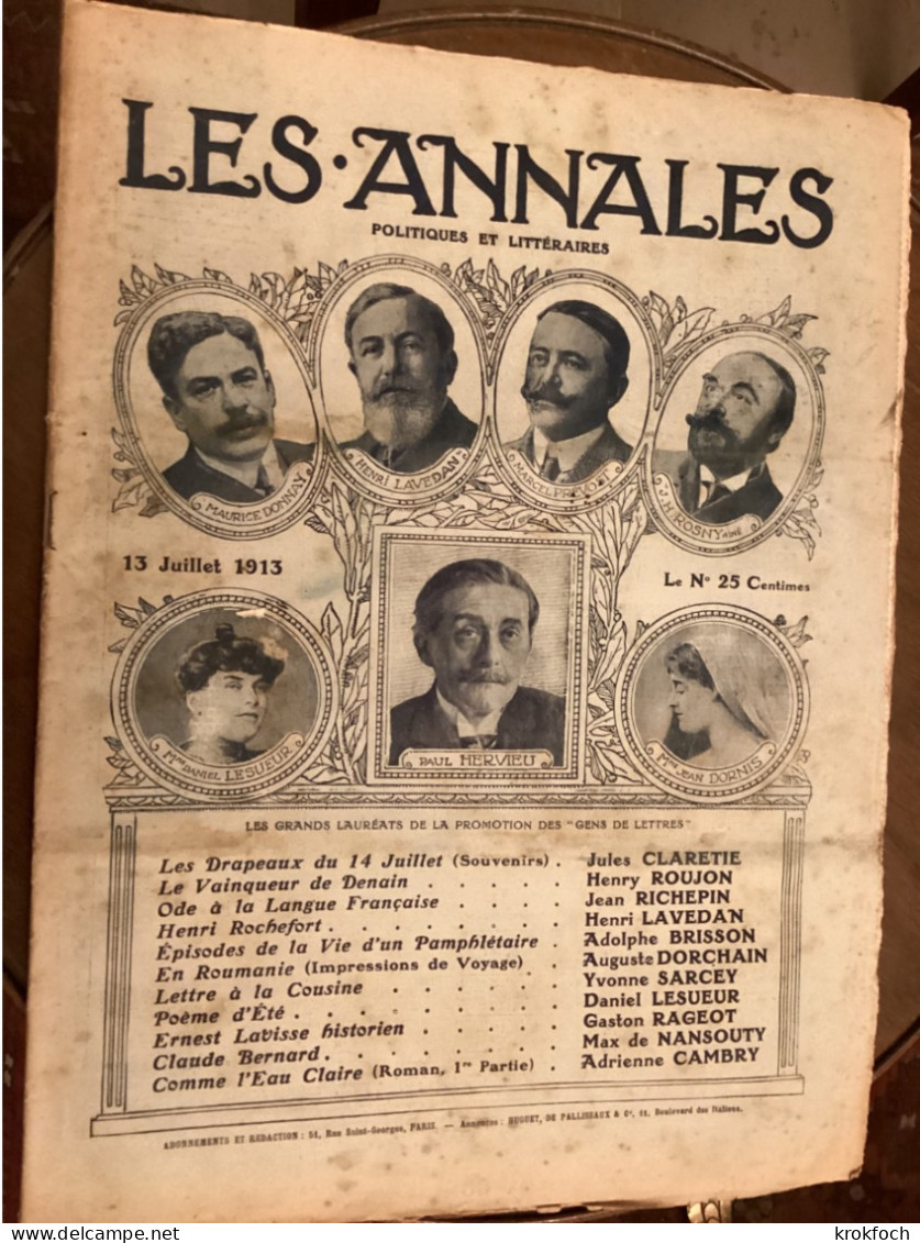 Les Annales 1913 - Promotion Des « gens De Lettres » - Rostand Botrel Grégory - Auto Circuit De Picardie - Altri & Non Classificati