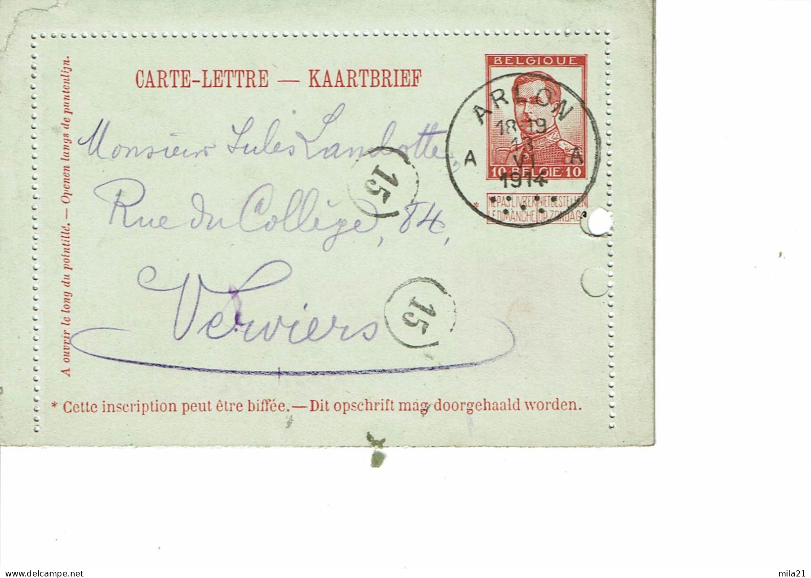 BELGIQUE   Carte Lettre  18 - 1915-1920 Albert I.