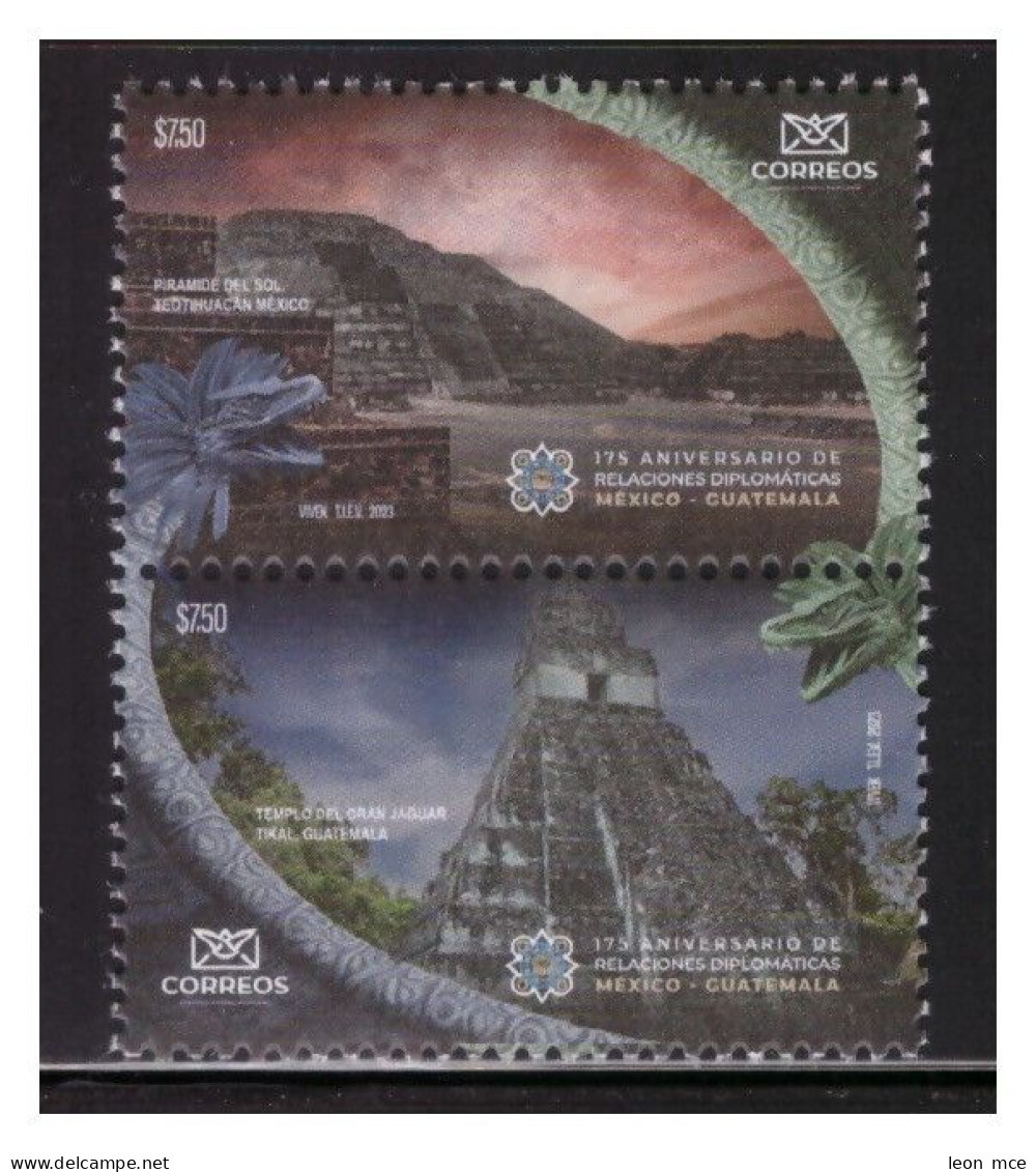 2023 MEXICO GUATEMALA  Relaciones Diplomáticas,  JOINT ISSUE, Pyramids, Snake Feathered - Messico