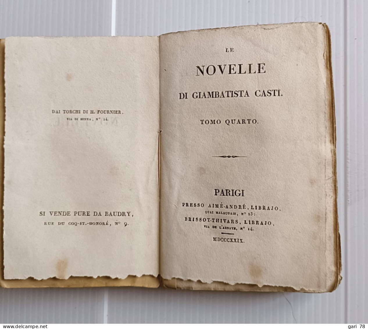 Giambatista CASTI :  Le Novelle - Tomo Quarto - 1829 - Libri Antichi