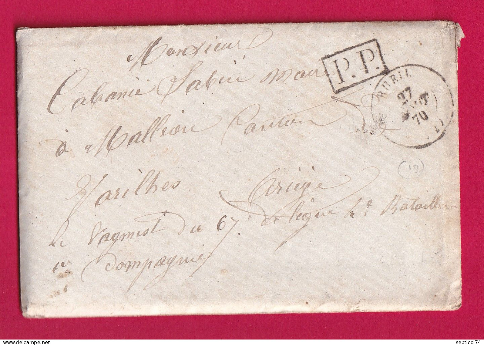 GUERRE 1870 RUEIL SEINE ET OISE 27 SEPT 1870 POUR MALLEON CANTON DE VARILHES ARIEGE LETTRE - War 1870