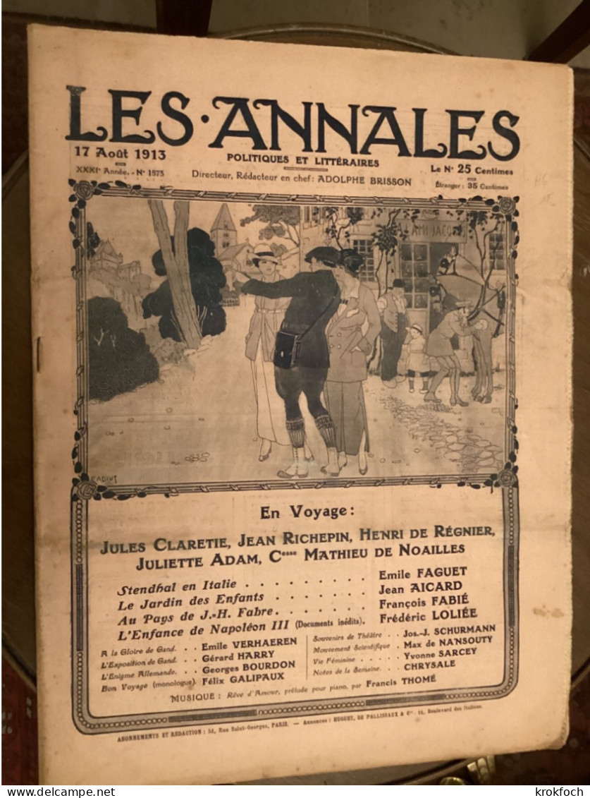 Les Annales 08.1913 -  Chasse Corrida Tauromachie Stendhal Napoléon III Verhaeren - Andere & Zonder Classificatie