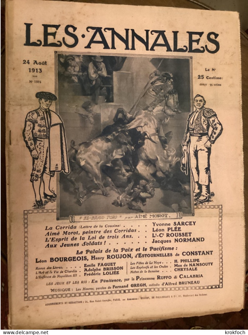 Les Annales 08.1913 -  Chasse Corrida Tauromachie Stendhal Napoléon III Verhaeren - Autres & Non Classés