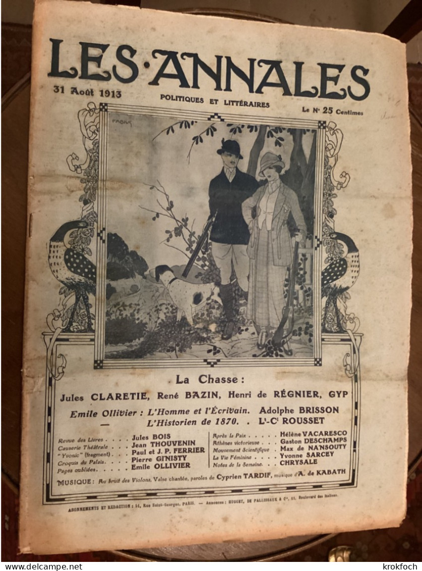 Les Annales 08.1913 -  Chasse Corrida Tauromachie Stendhal Napoléon III Verhaeren - Sonstige & Ohne Zuordnung