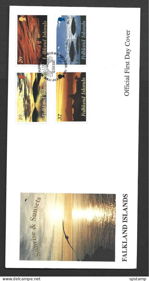 Falkland Islands 2001 Sunrise & Sunsets Set Of 4 On Illustrated FDC Official Unaddressed - Falklandinseln