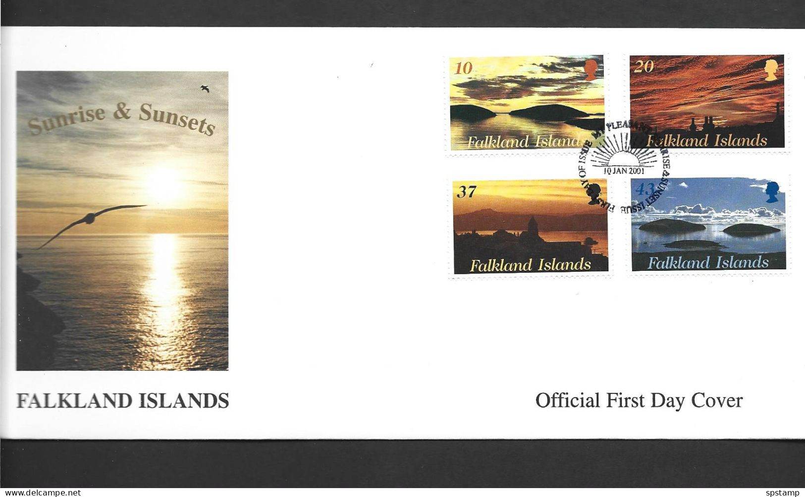 Falkland Islands 2001 Sunrise & Sunsets Set Of 4 On Illustrated FDC Official Unaddressed - Falkland Islands