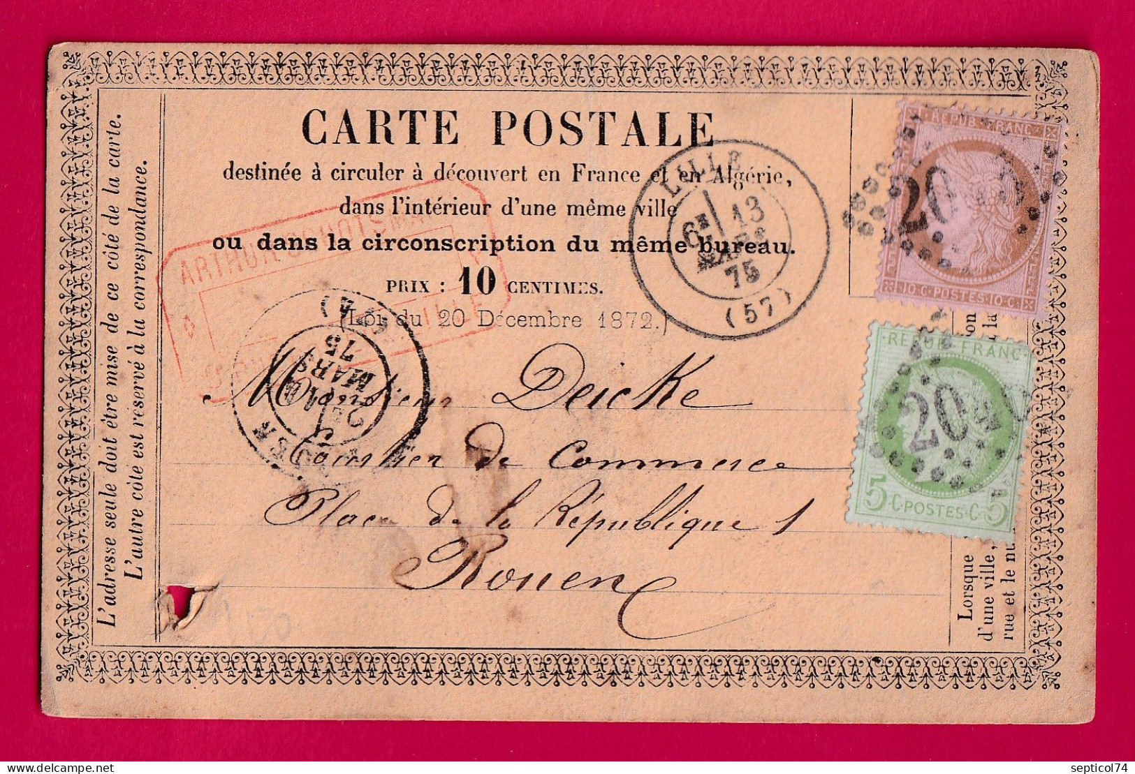 N°53 58 GC 2046 LILLE NORD POUR ROUEN CARTE PRECURSEUR LETTRE - 1849-1876: Periodo Classico