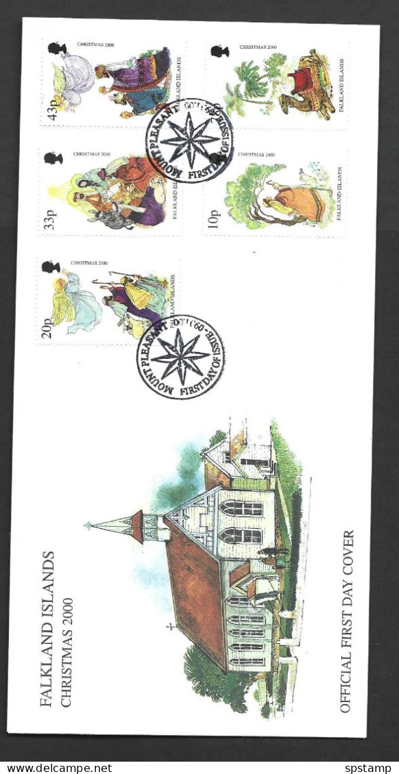 Falkland Islands 2000 Christmas Set Of 5 On Illustrated FDC Official Unaddressed - Falkland Islands