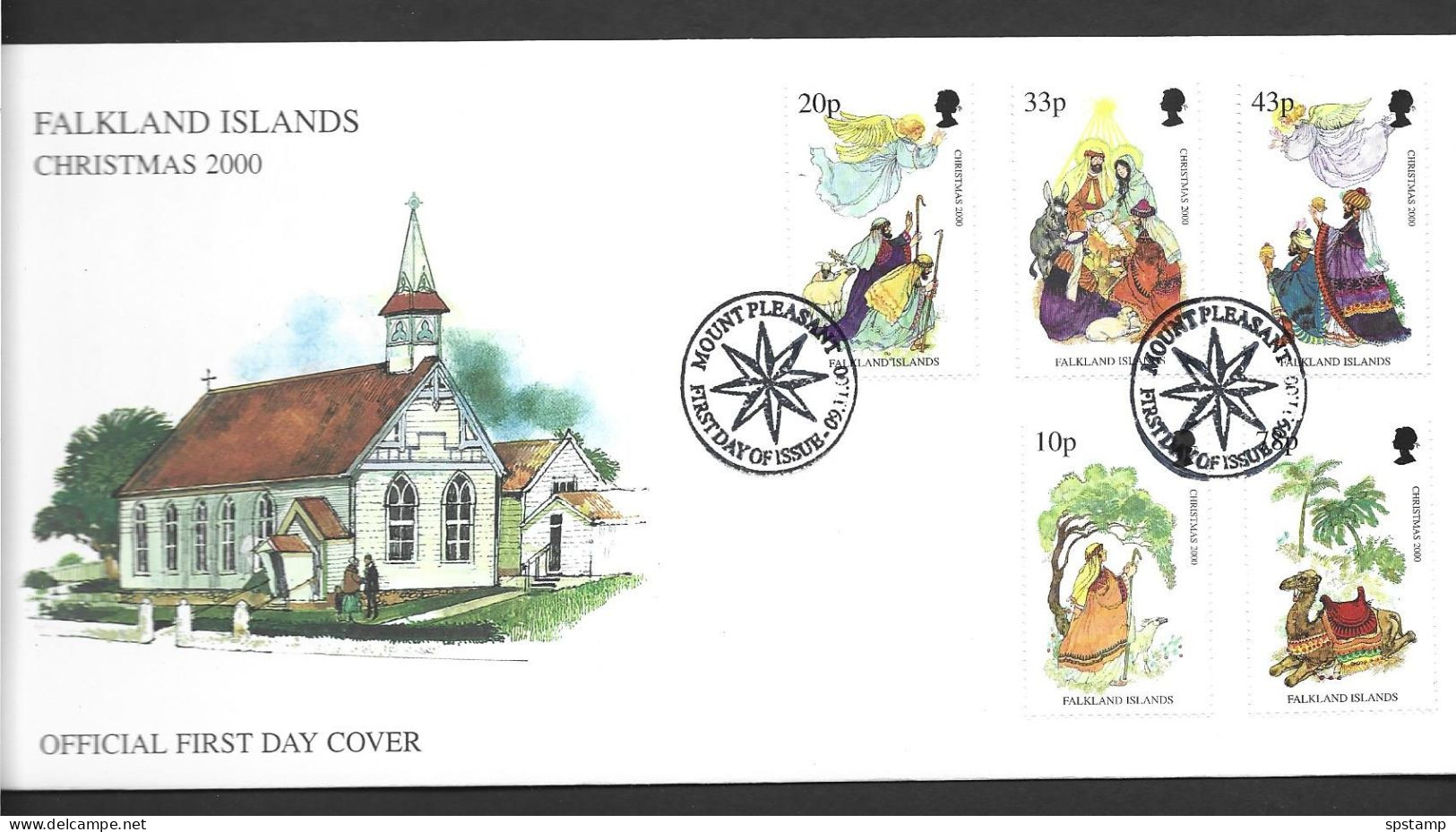 Falkland Islands 2000 Christmas Set Of 5 On Illustrated FDC Official Unaddressed - Falklandinseln