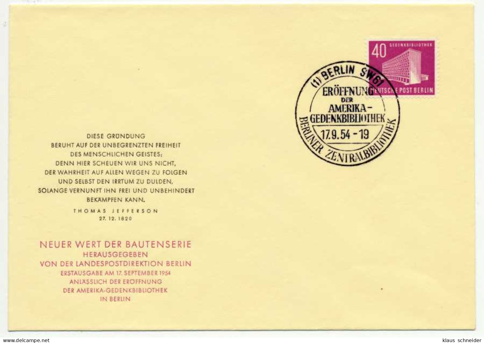 BERLIN DS BAUTEN 1 Nr 122 BRIEF FDC X71C81E - Briefe U. Dokumente