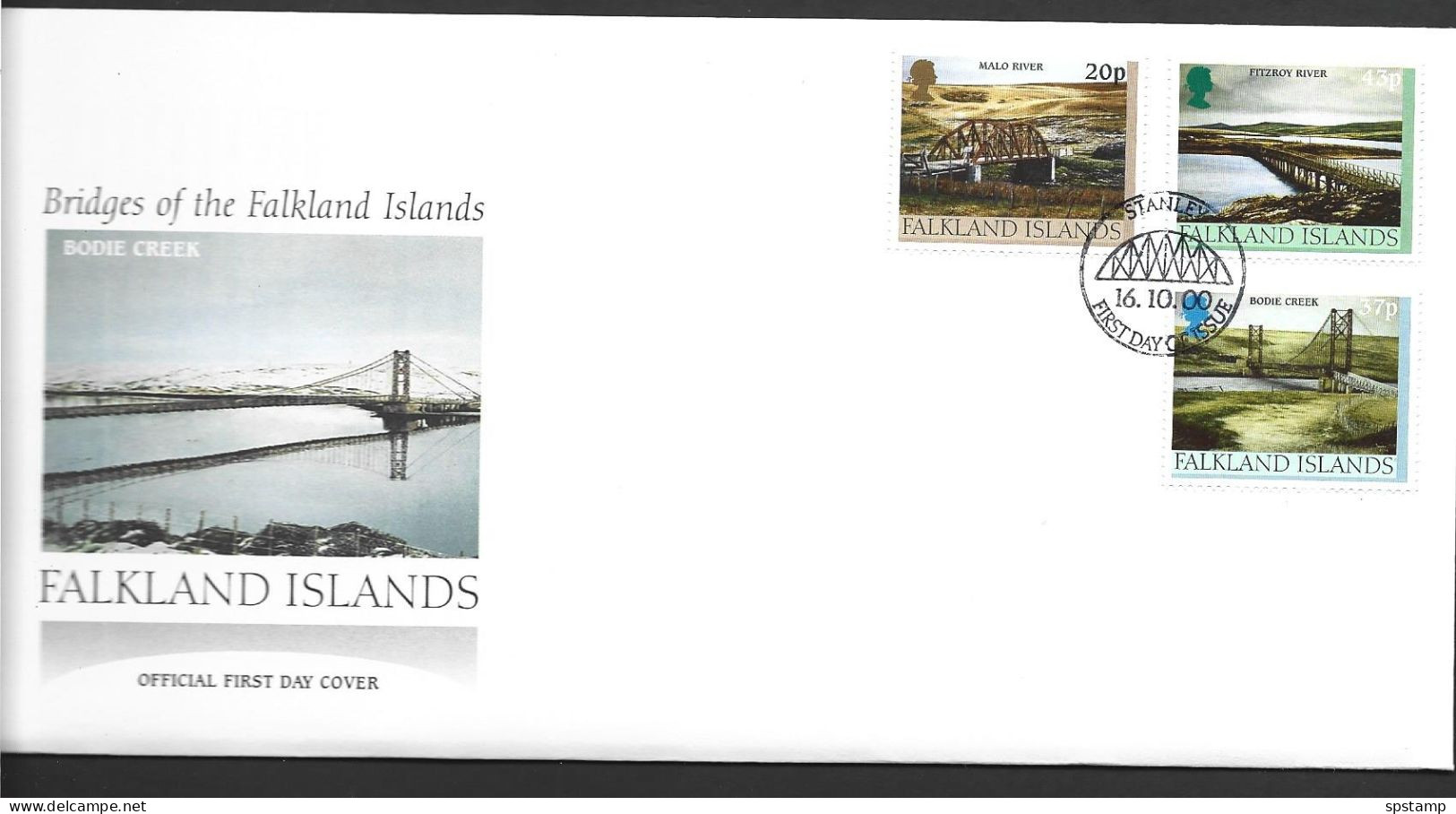 Falkland Islands 2000 Bridges Set Of 3 On Illustrated FDC Official Unaddressed - Falkland Islands