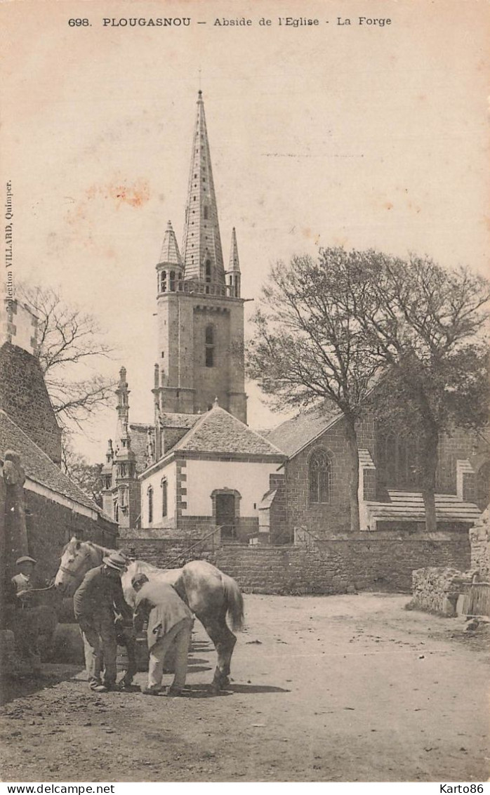 Plougasnou * La Forge , Maréchal Ferrant , Ferrage D'un Cheval ! * Place Et Abside De L'église Du Village * Villageois - Plougasnou