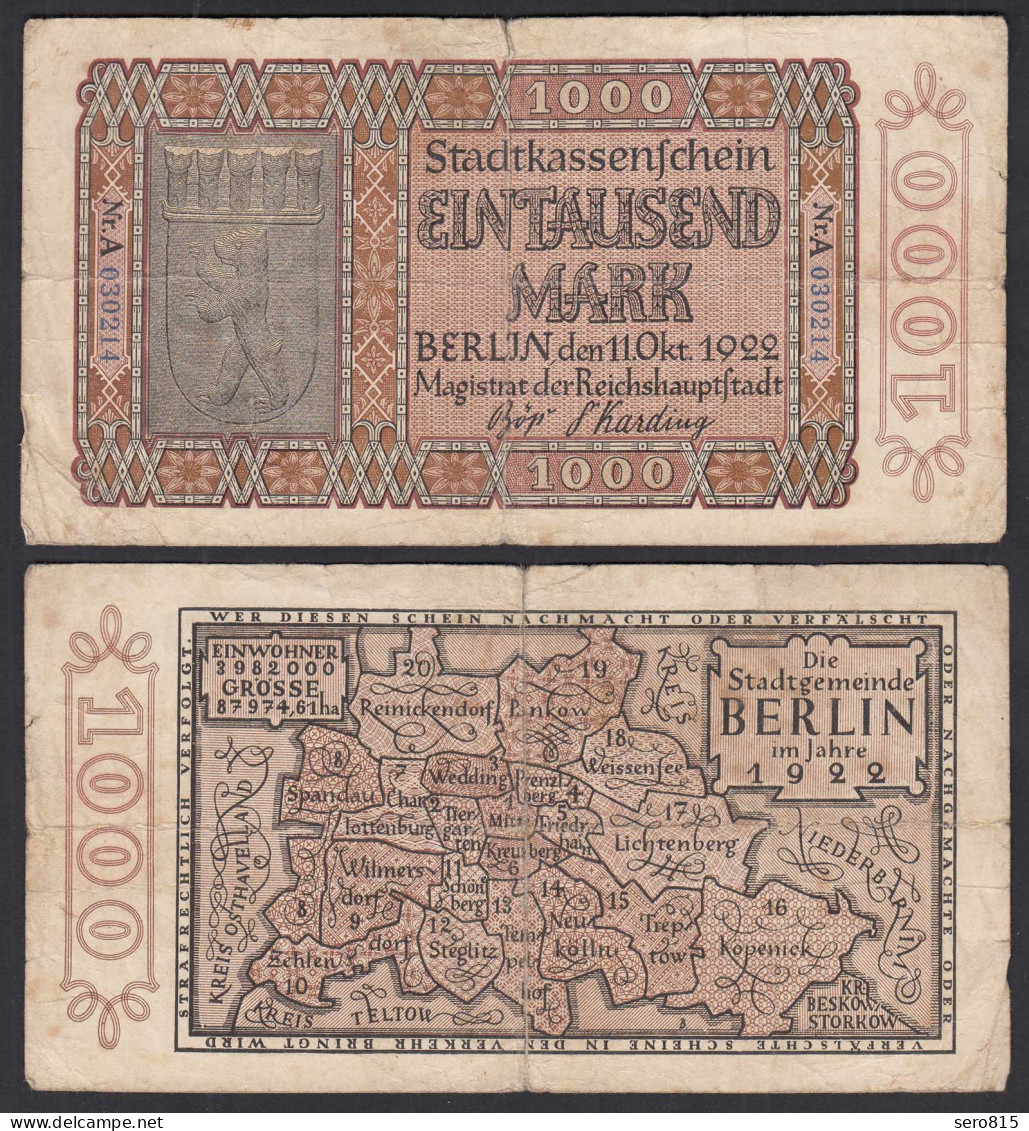 Berlin Stadt 1922 1000 Mark Notgeld    (32637 - Andere & Zonder Classificatie