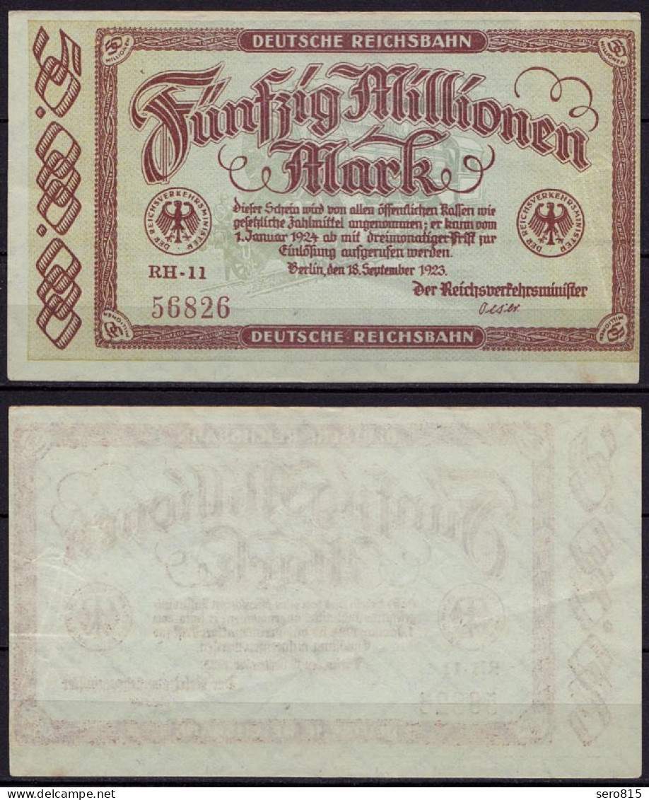 Reichsbahn Berlin 50 Millionen Mark Banknote 1923     (ca727 - Andere & Zonder Classificatie