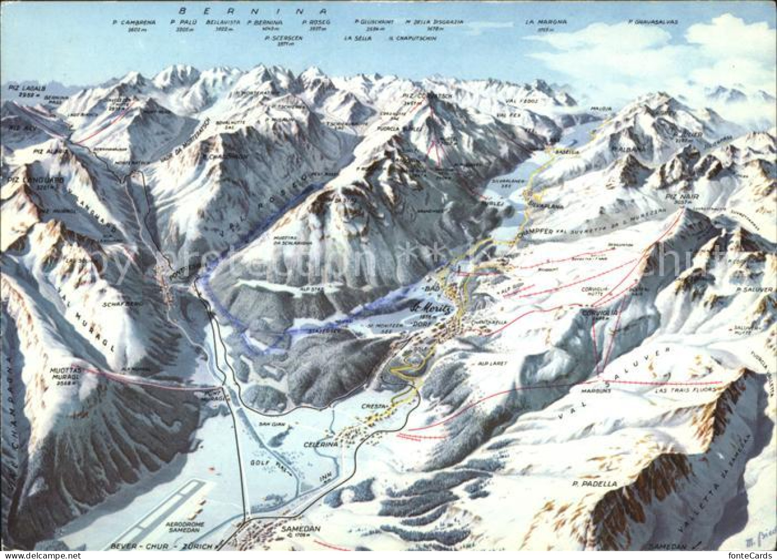 11691761 Oberengadin GR Gebiets Panoramakarte St Moritz - Andere & Zonder Classificatie