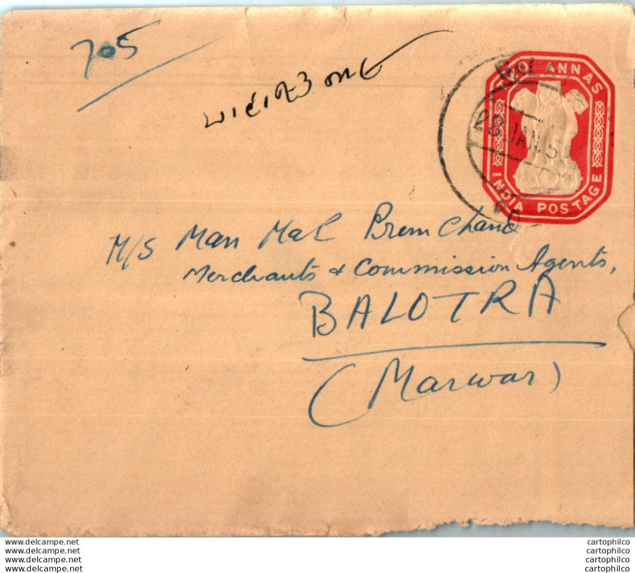 India Postal Stationery Ashoka Tiger 2A To Balotra - Cartes Postales