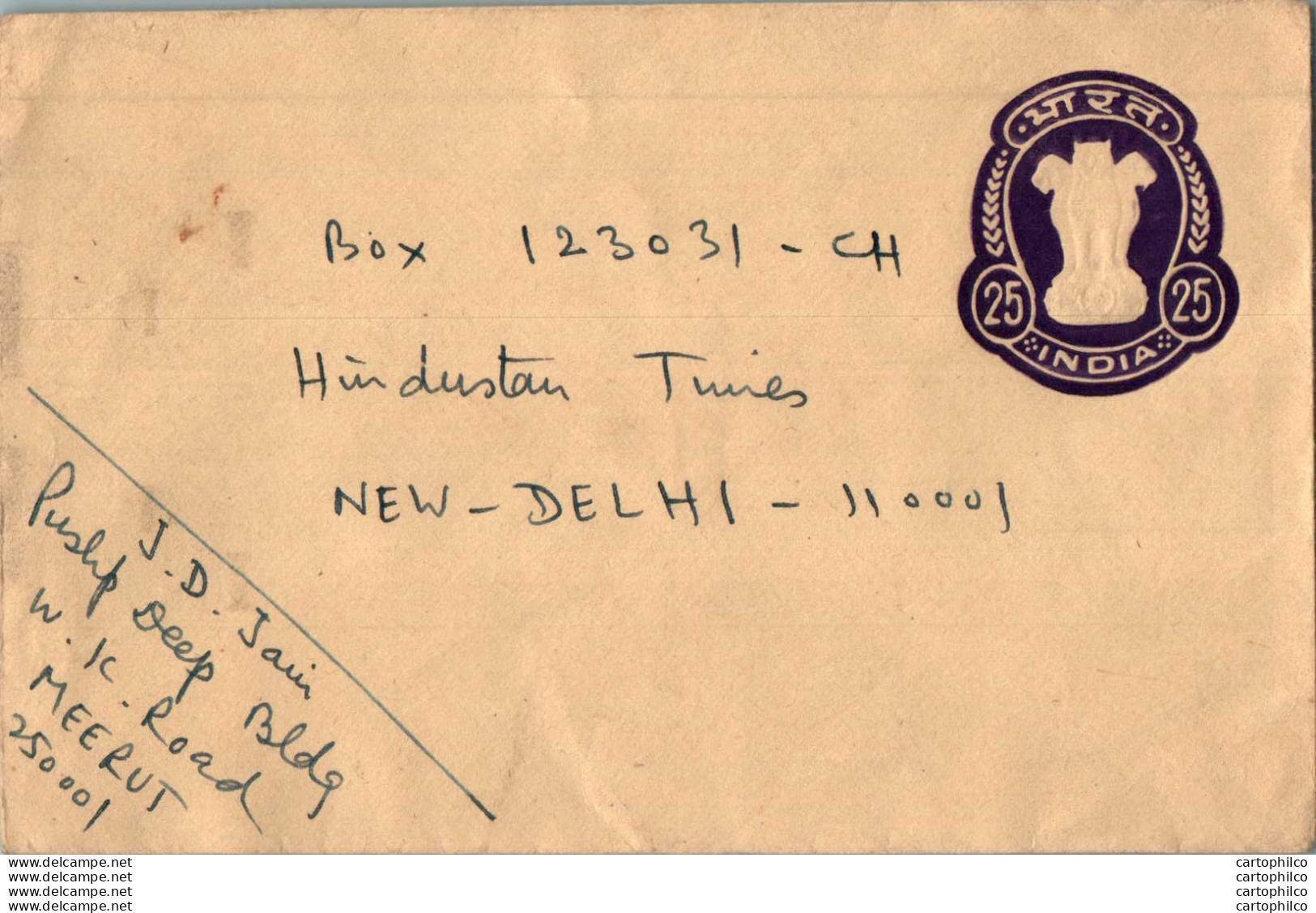 India Postal Stationery Ashoka Tiger 25 To New Delhi - Postkaarten