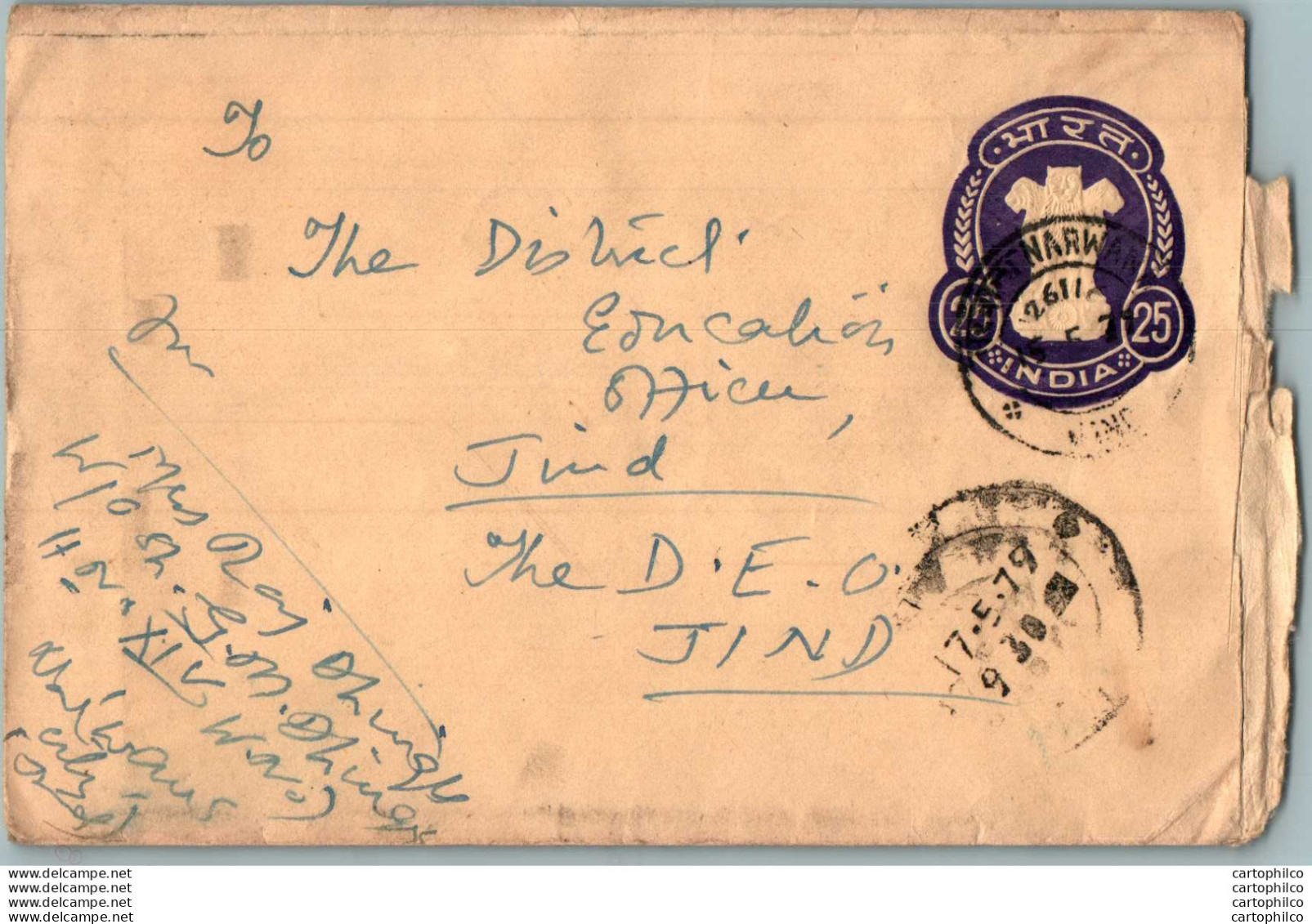India Postal Stationery Ashoka Tiger 25 To Jind - Postkaarten
