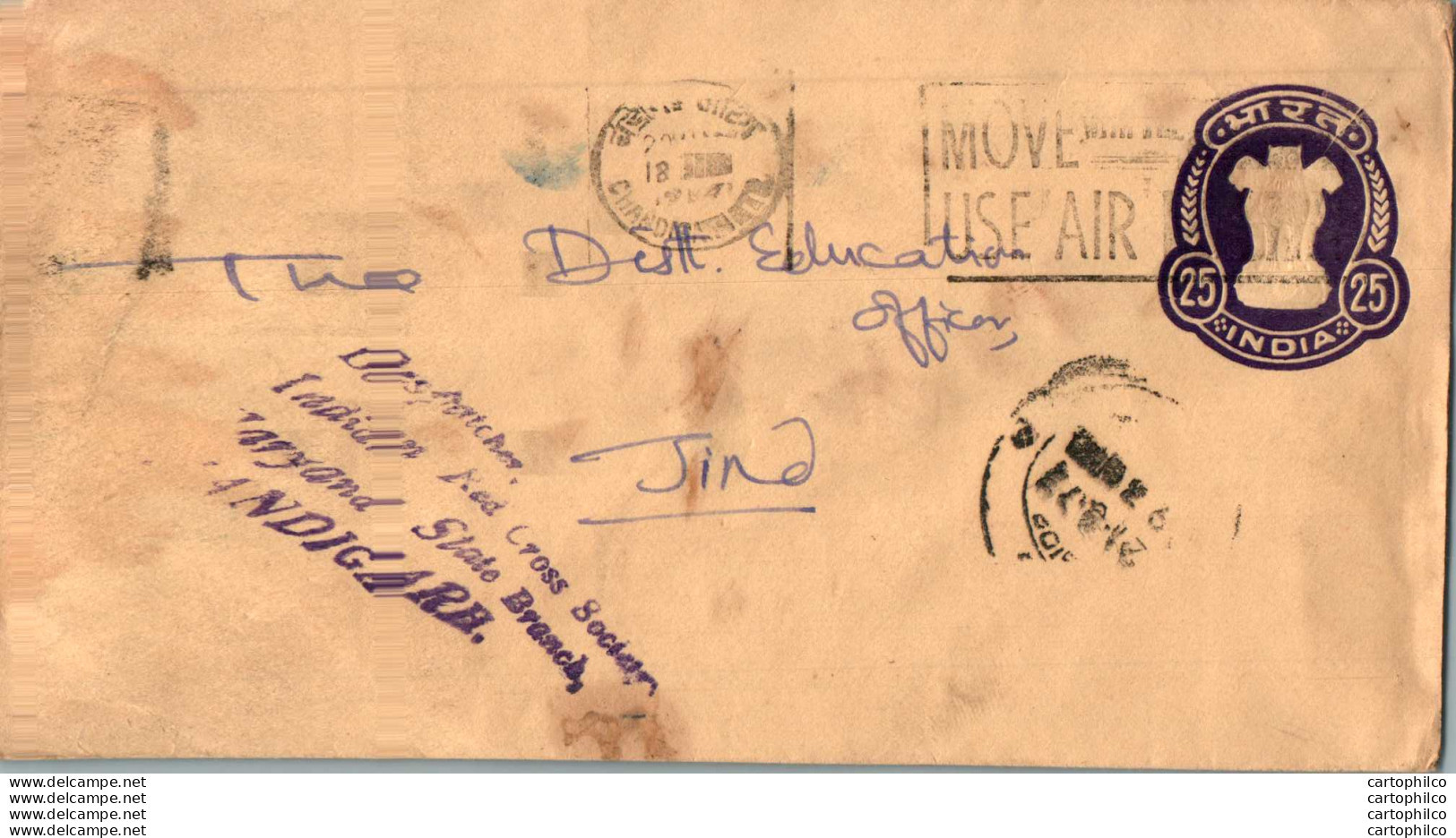 India Postal Stationery Ashoka Tiger 25 To Jind - Ansichtskarten