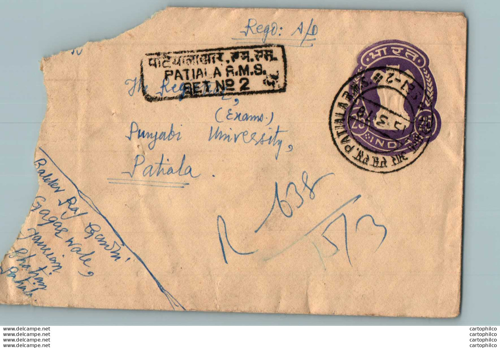 India Postal Stationery Ashoka Tiger 25 To Patiala - Postales