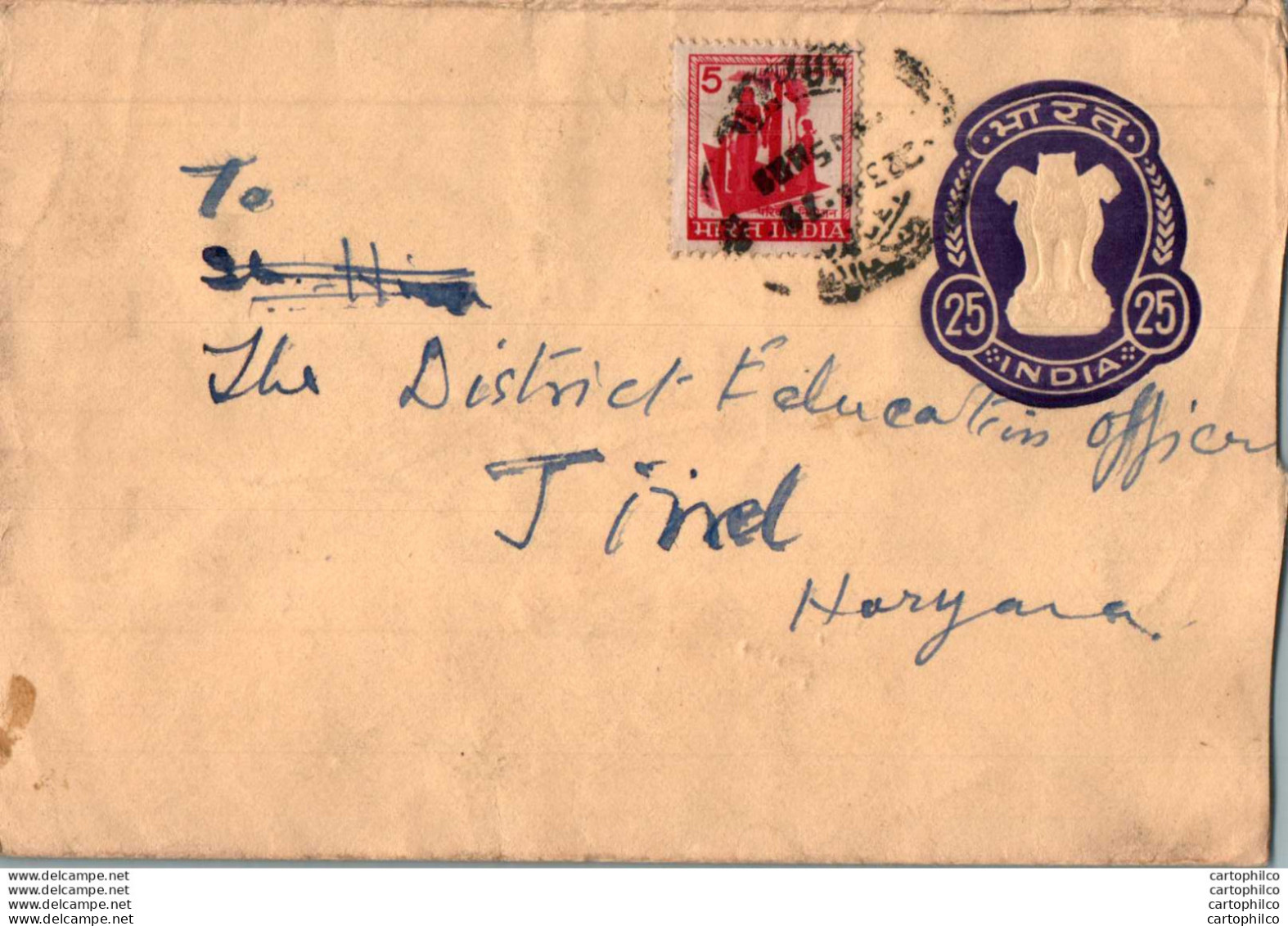 India Postal Stationery Ashoka Tiger 25 To Jind - Cartes Postales