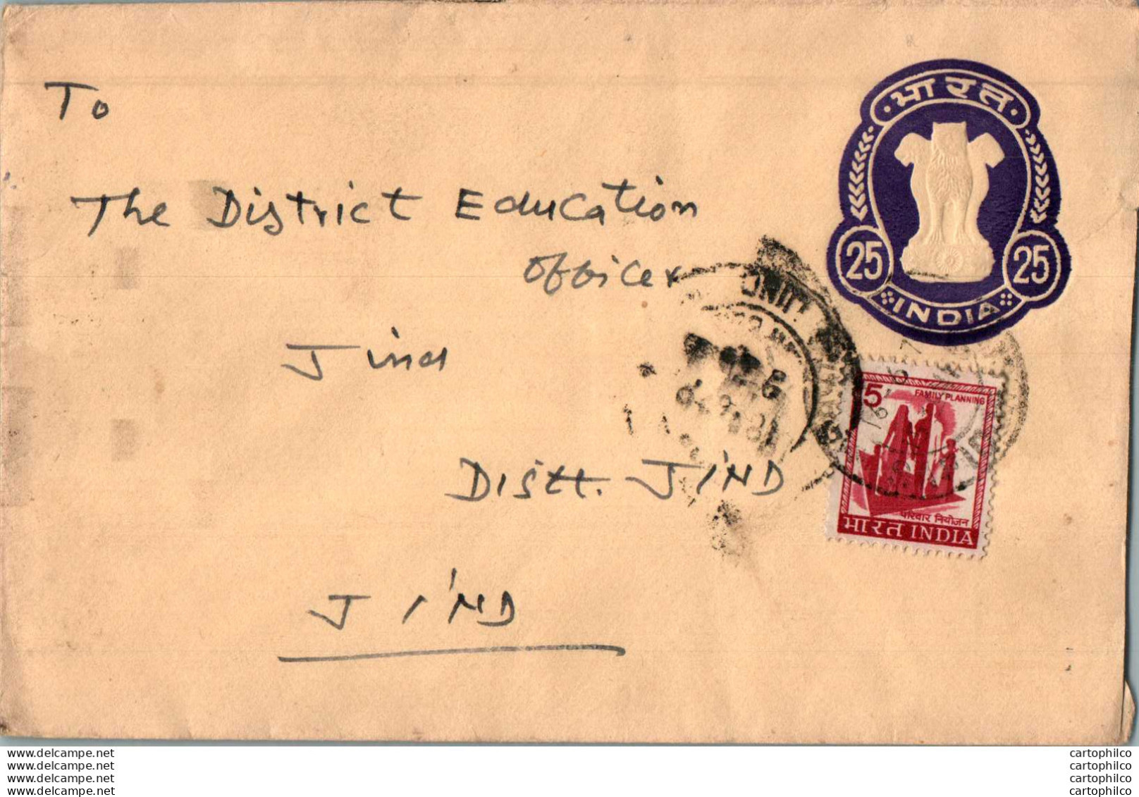India Postal Stationery Ashoka Tiger 25 To Jind - Cartoline Postali