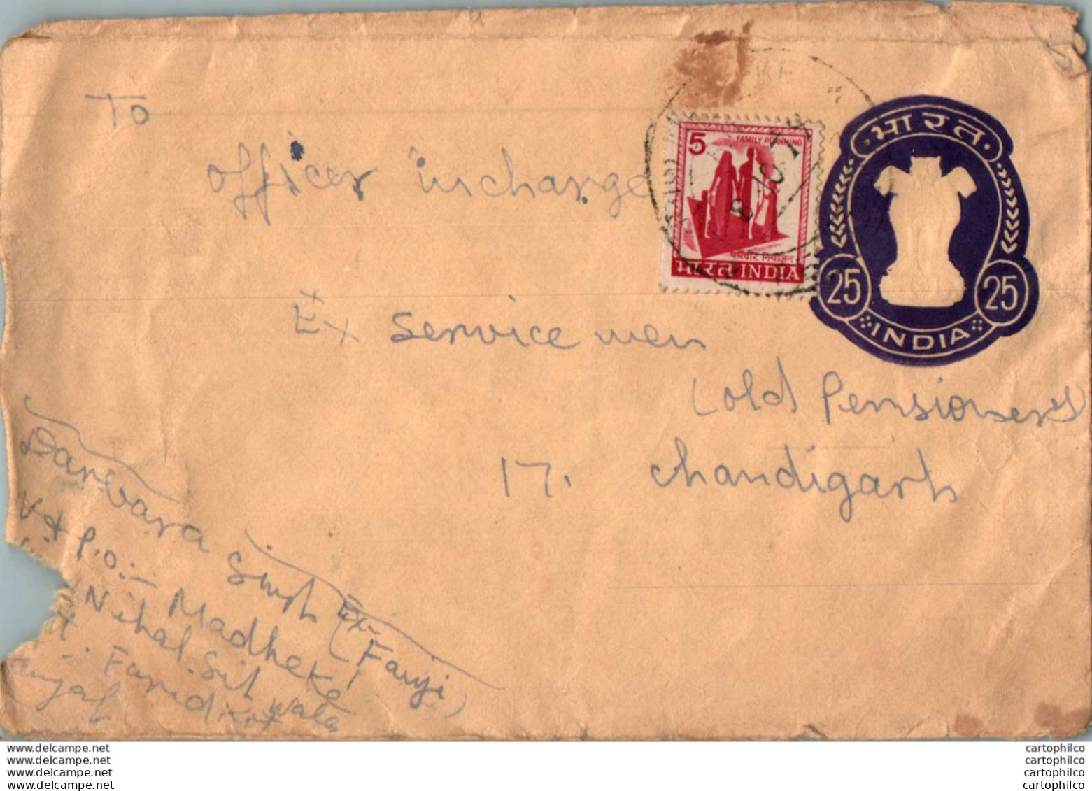India Postal Stationery Ashoka Tiger 25 To Chandigarh - Postales
