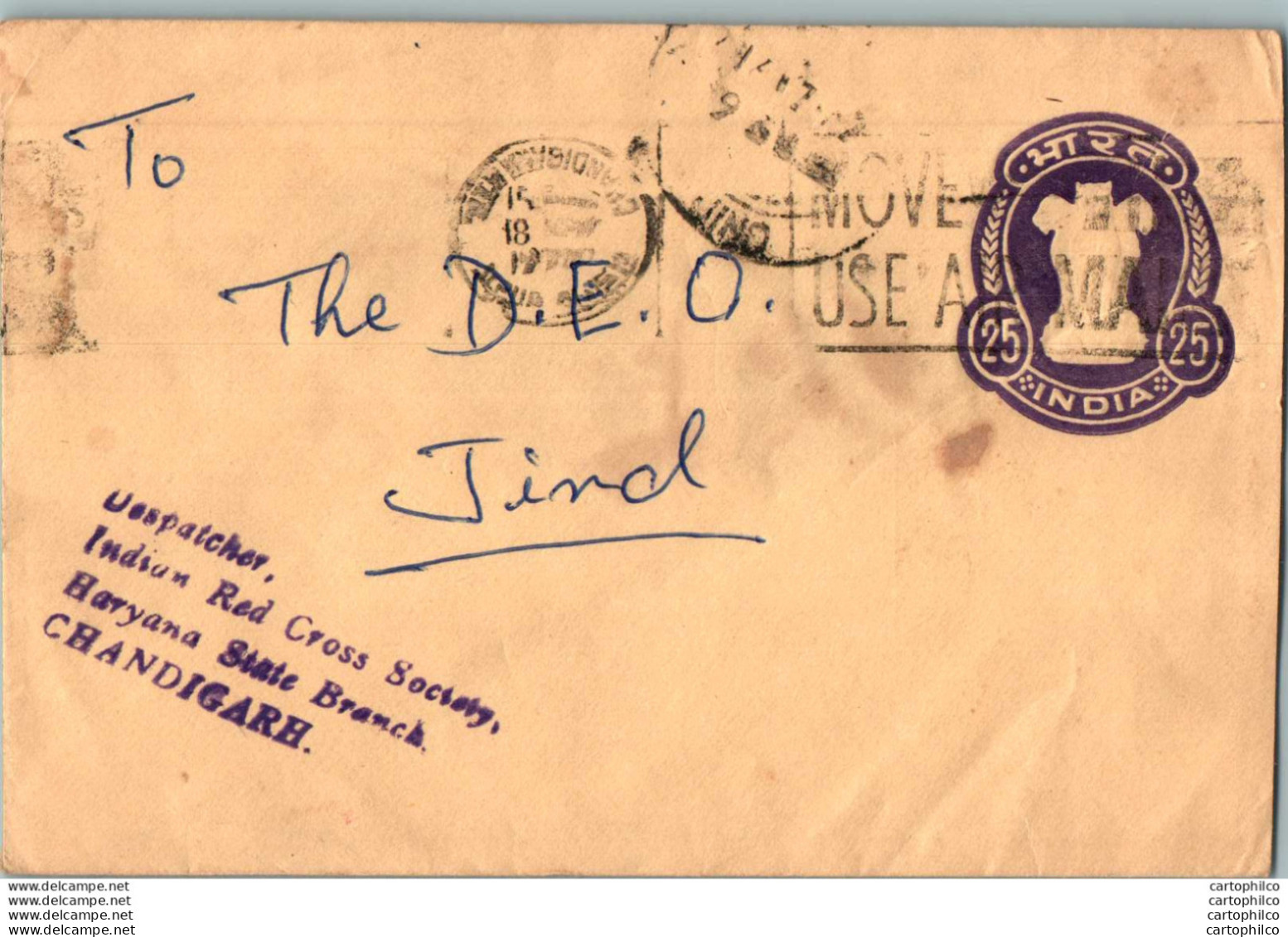 India Postal Stationery Ashoka Tiger 25 To Jind - Ansichtskarten