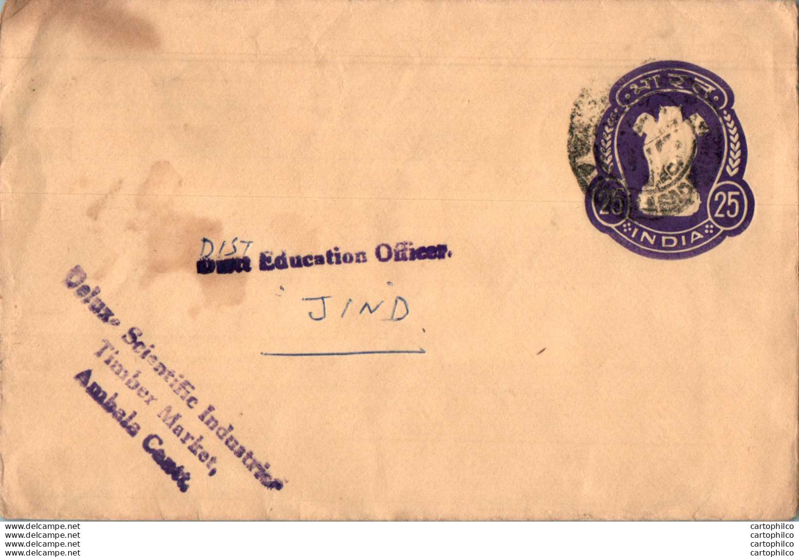 India Postal Stationery Ashoka Tiger 25 To Jind - Ansichtskarten