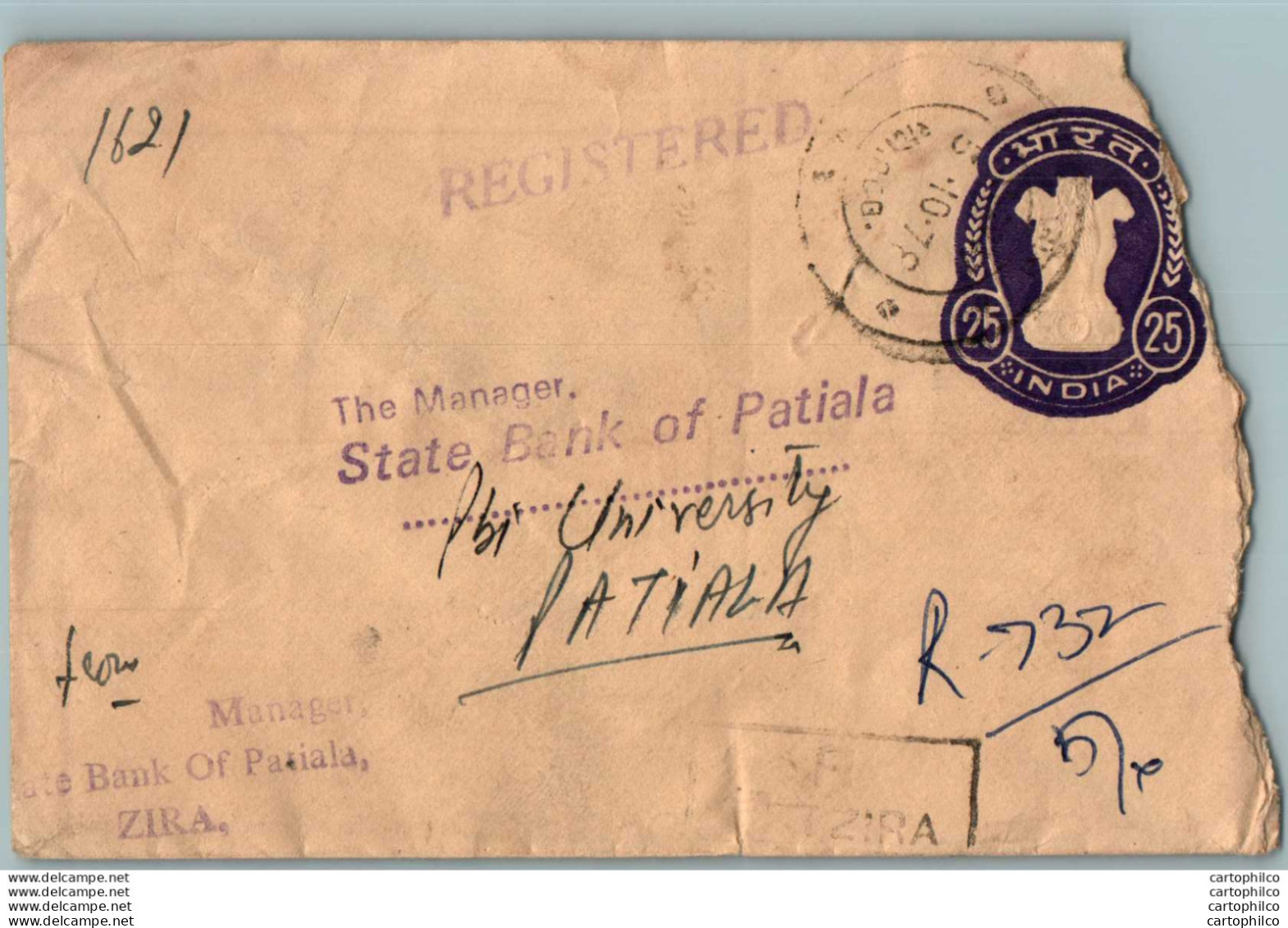 India Postal Stationery Ashoka Tiger 25 To Patiala Gandhi Music - Postcards