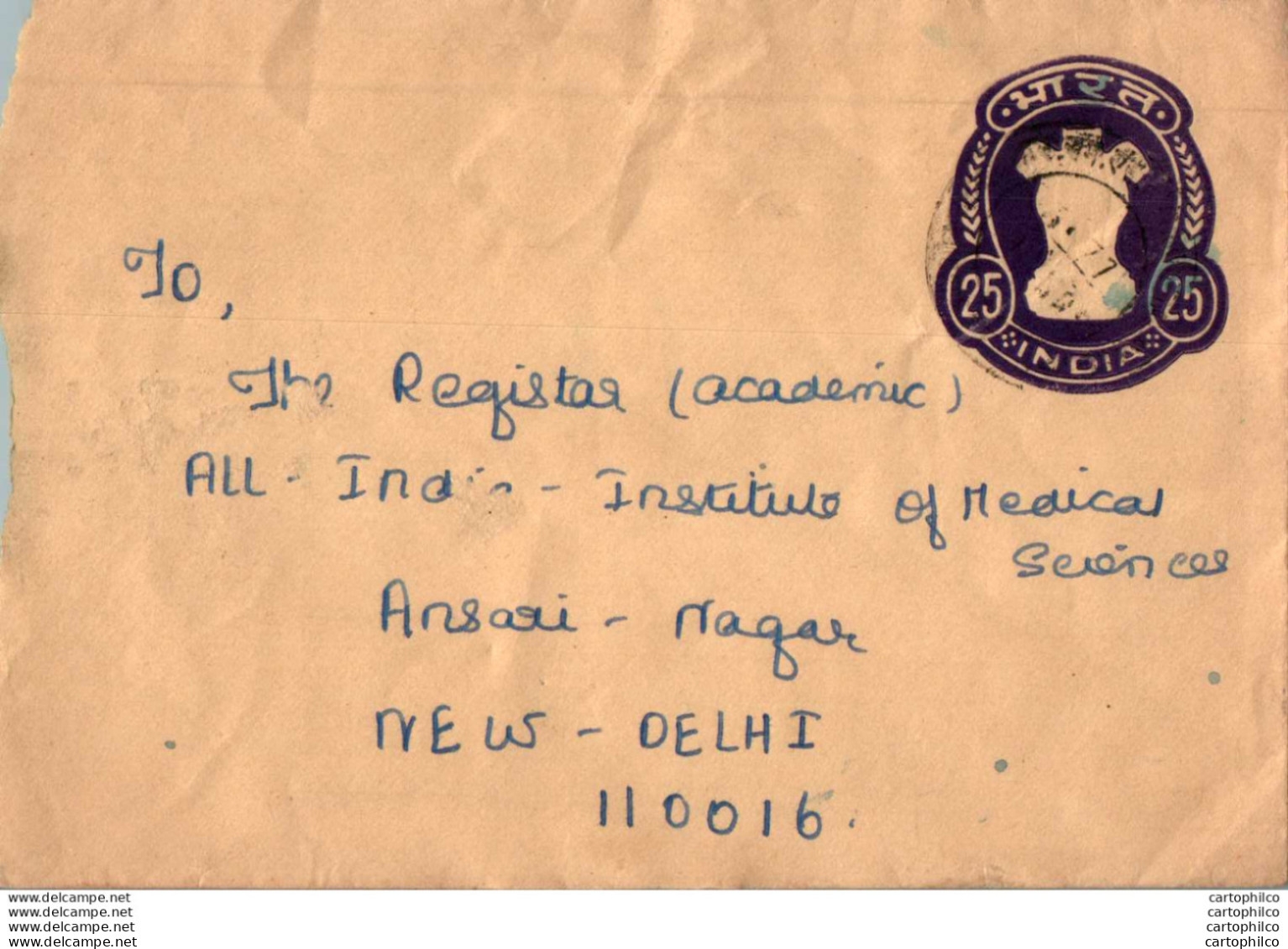 India Postal Stationery Ashoka Tiger 25 To New Delhi - Cartes Postales