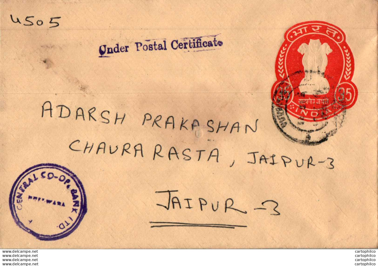 India Postal Stationery Ashoka Tiger 35 To Jaipur - Postcards