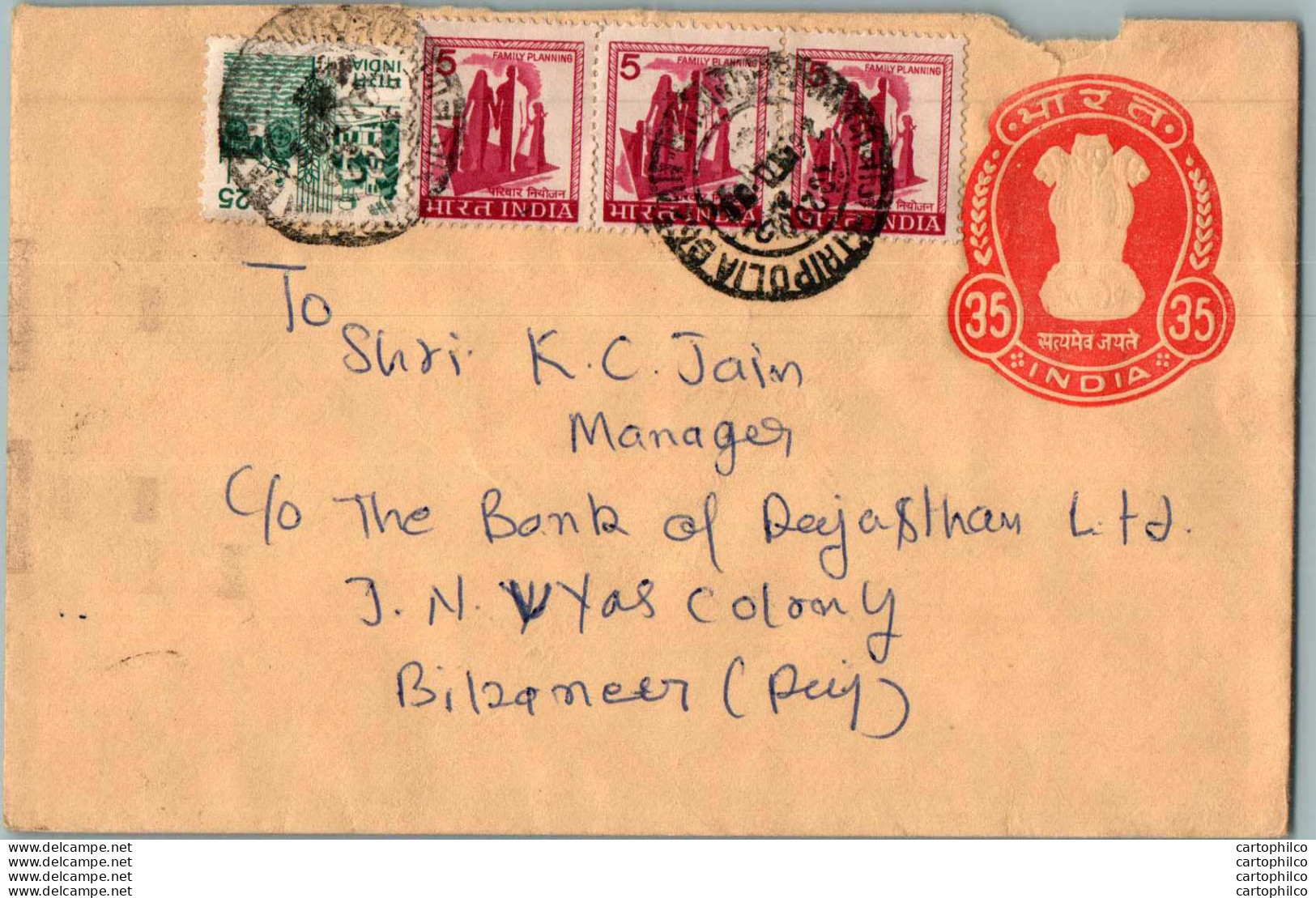 India Postal Stationery Ashoka Tiger 35 To Bikaner - Postales