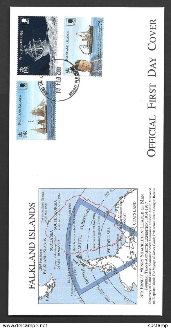 Falkland Islands 2000 Shackleton / Endurance / Ships Set Of 3 On Illustrated FDC Official Unaddressed - Falkland Islands