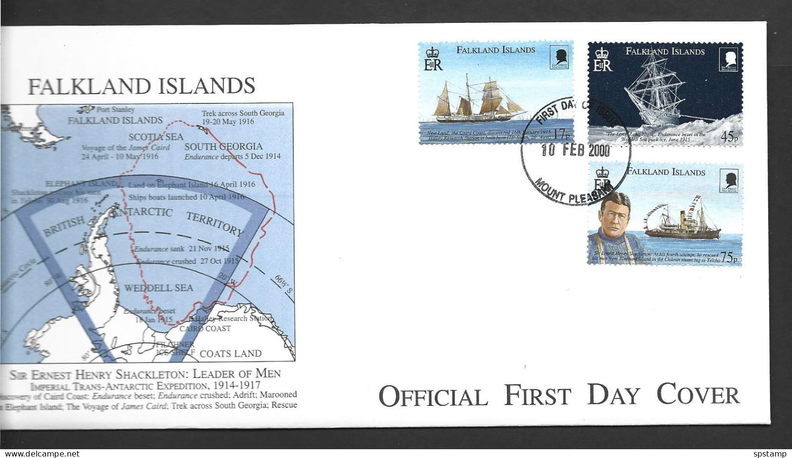 Falkland Islands 2000 Shackleton / Endurance / Ships Set Of 3 On Illustrated FDC Official Unaddressed - Falkland Islands