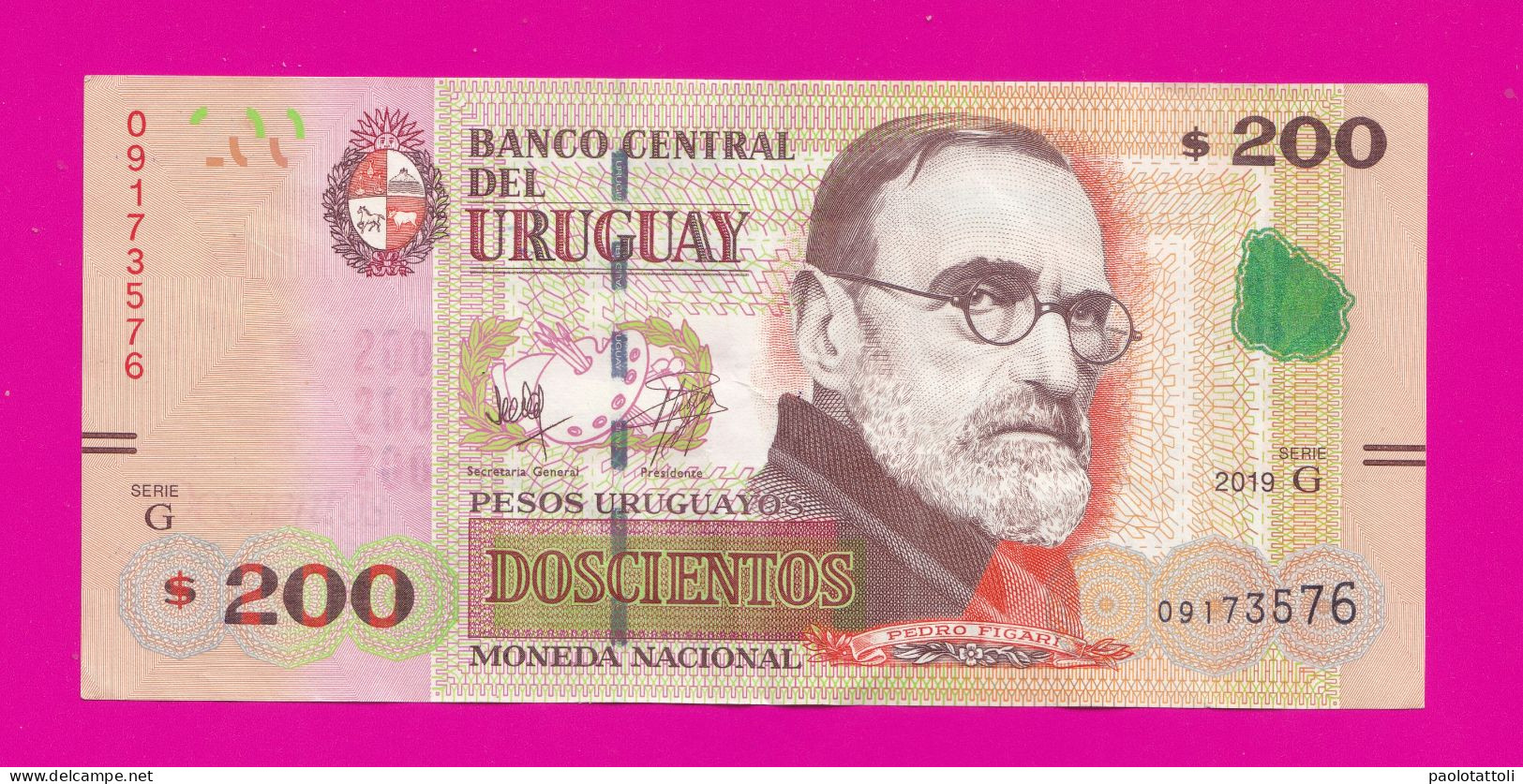 Uruguay, 2019 Serie G- 200 Pesos Uruguayos. Moneda Nacional- Obverse Paiter Pedro Figari. - Uruguay