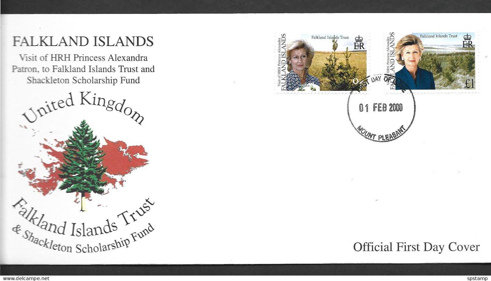 Falkland Islands 2000 Princess Alexandra Visit Set Of 2 On Illustrated FDC Official Unaddressed - Falklandeilanden