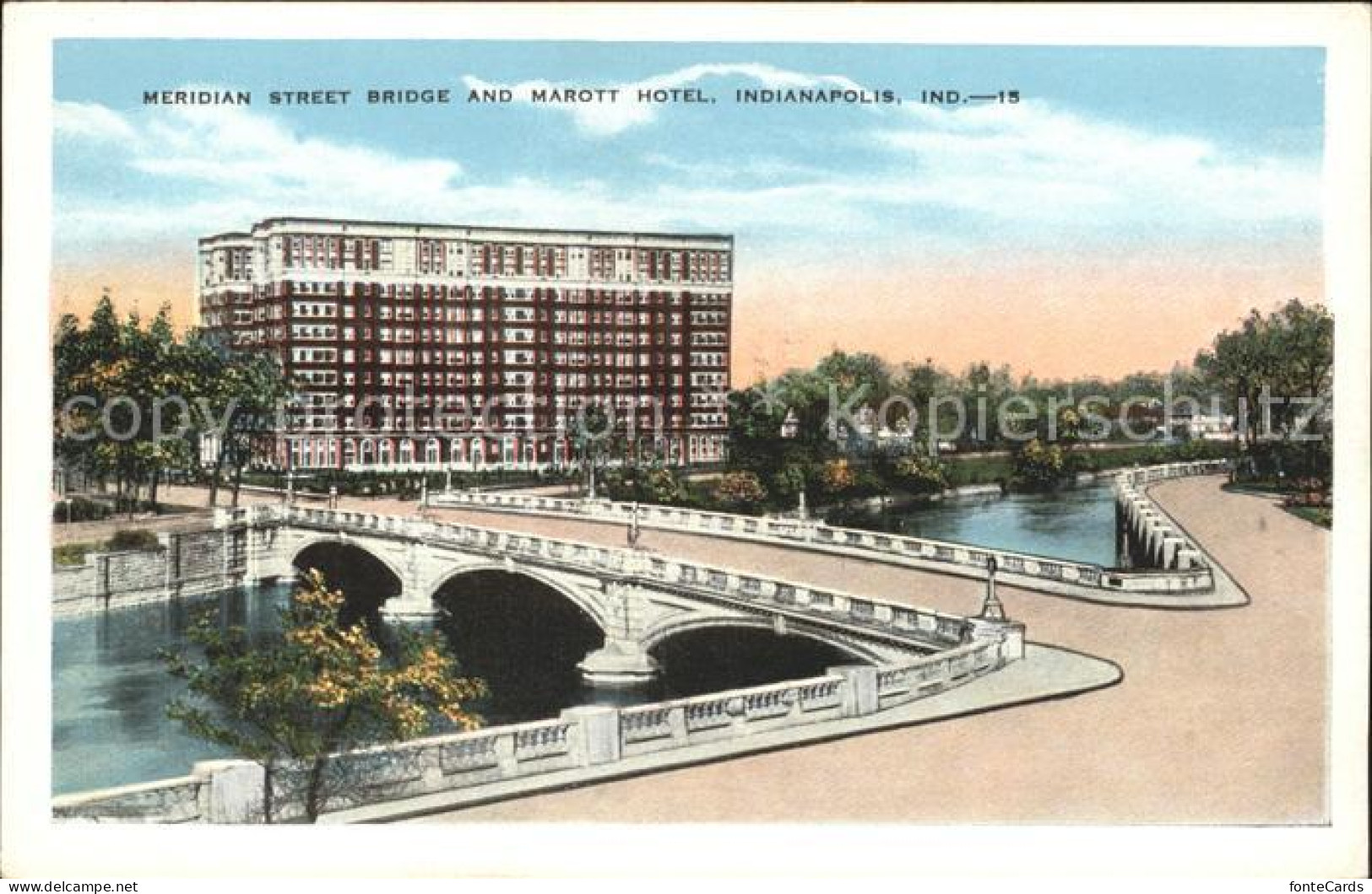 11690758 Indianapolis Meridian Street Bridge And Marott Hotel - Andere & Zonder Classificatie