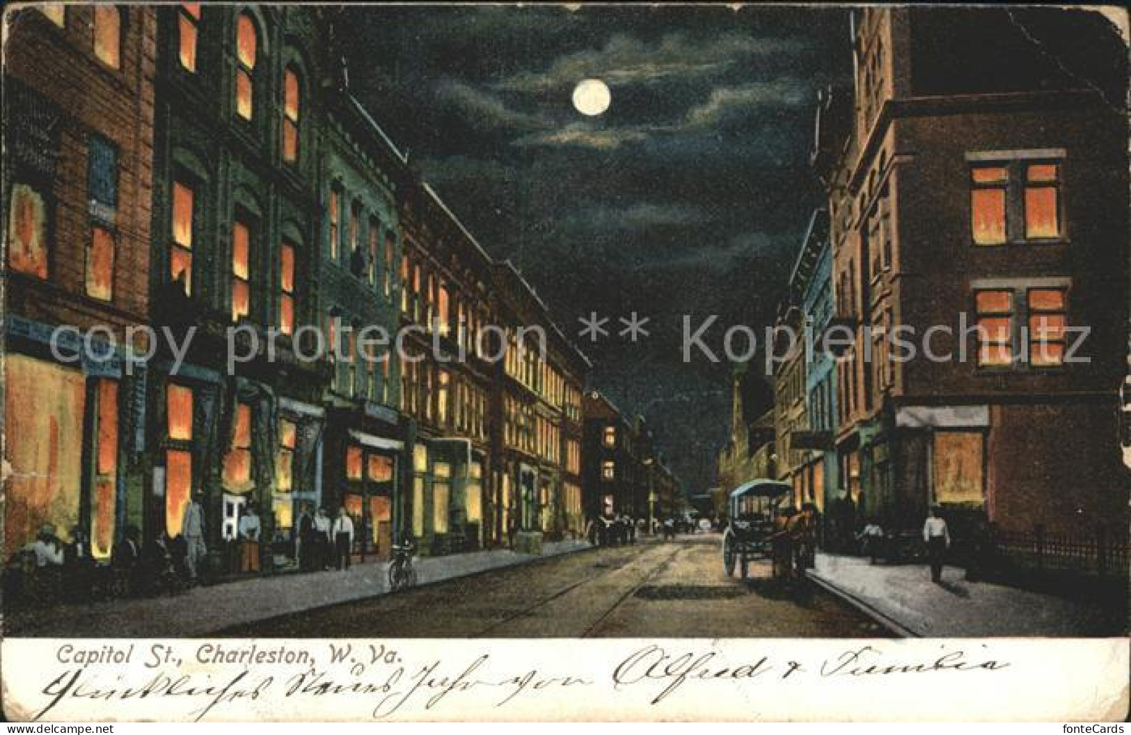 11690732 Charleston_West_Virginia Capitol Street At Night Moonlight - Altri & Non Classificati