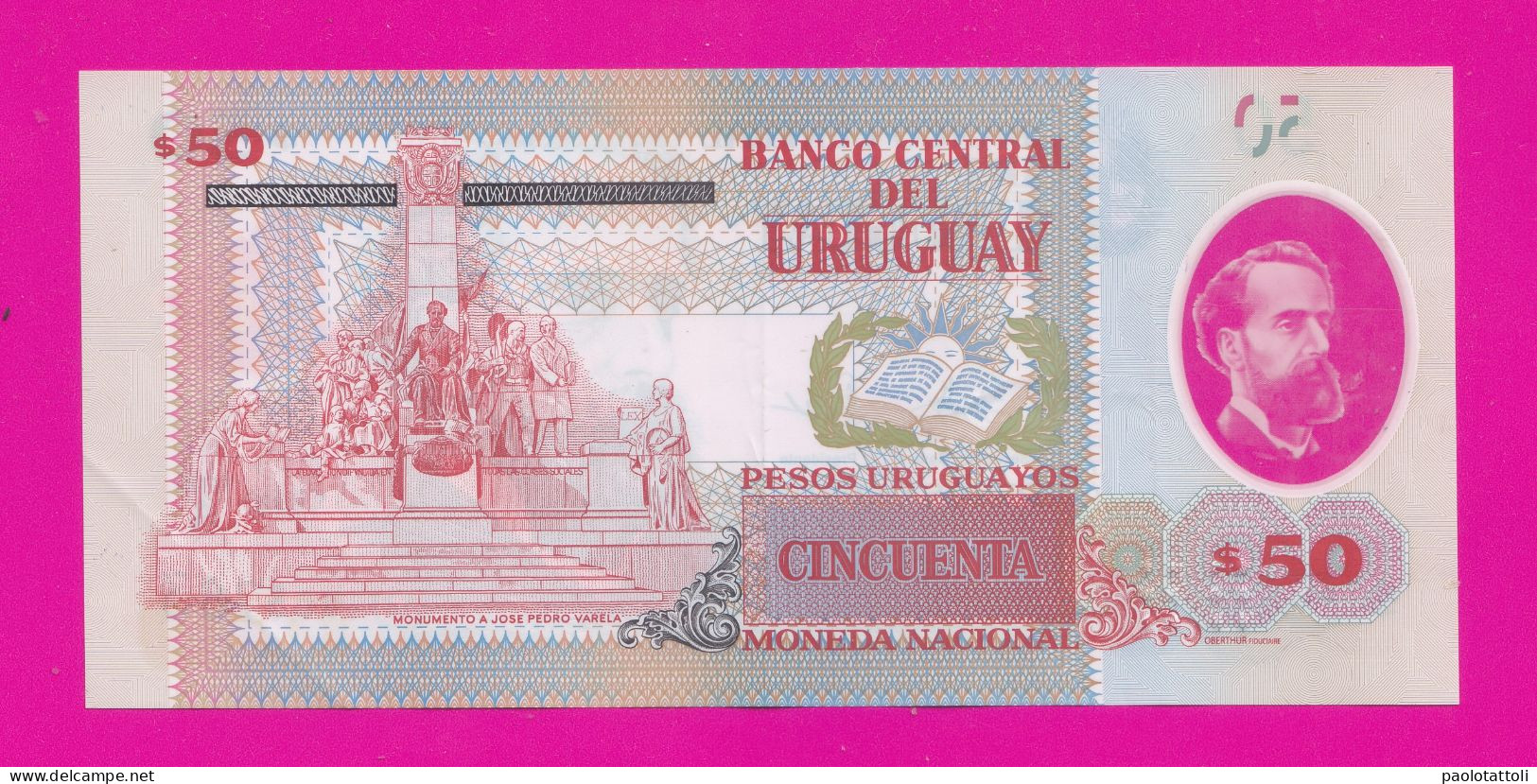 Uruguay, 2020 Serie A- 50 Pesos Uruguayos. Moneda Nacional- Obverse Jose Pedro Varela. - Uruguay