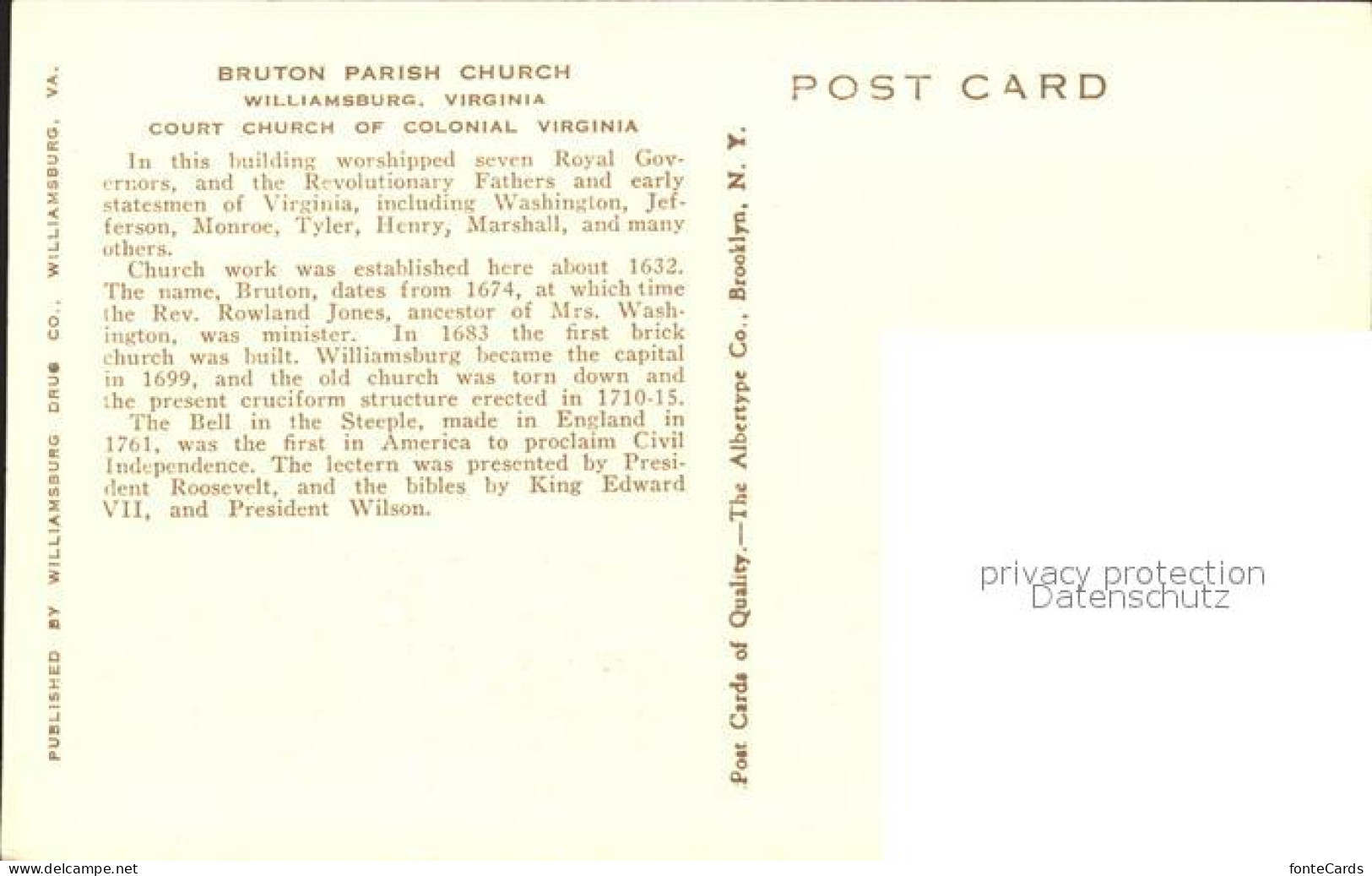 11690570 Williamsburg_Virginia Bruton Parish Church 17th Century - Andere & Zonder Classificatie