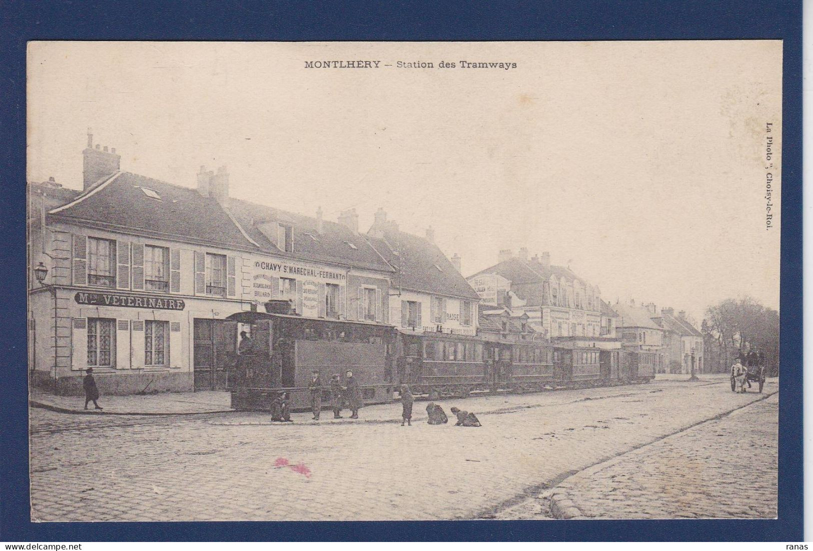 CPA Vétérinaire Devanture Montlhéry Station Gare De Tramways Non Circulée - Andere & Zonder Classificatie