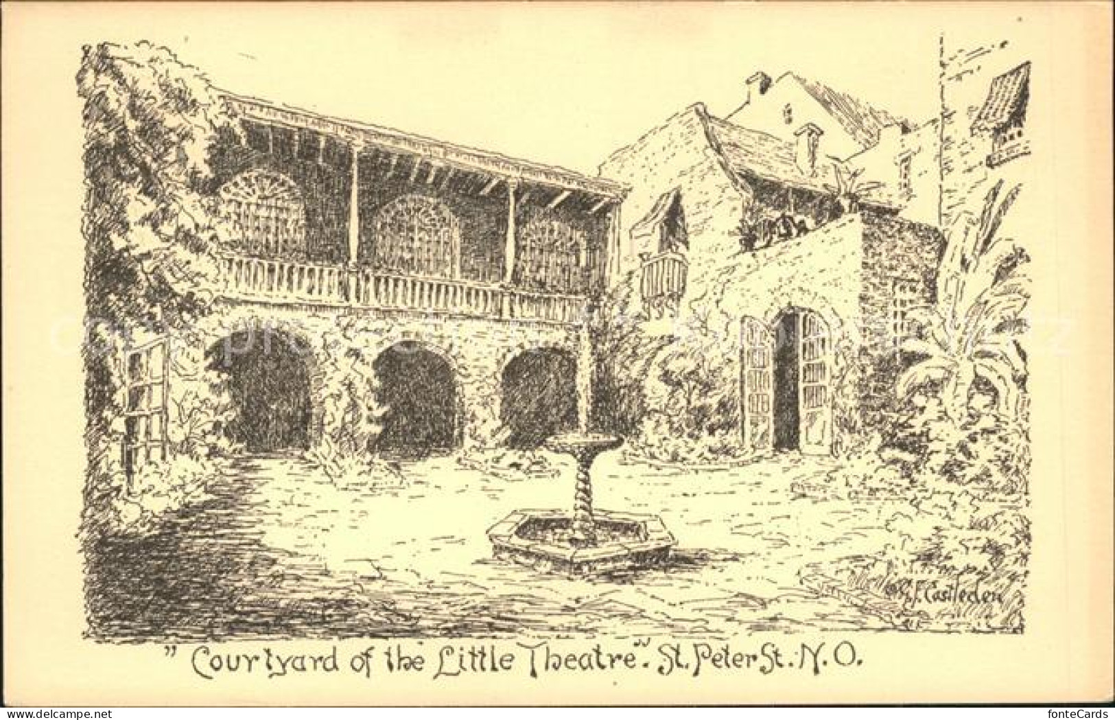 11690550 New_Orleans_Louisiana Courtyard Of The Little Theatre Sketches By Castl - Altri & Non Classificati